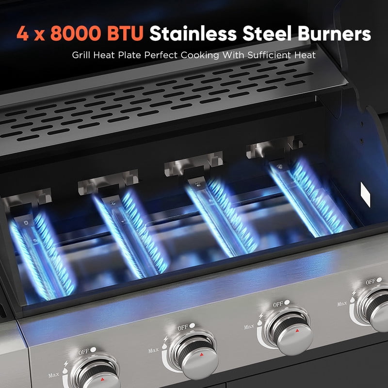 Opohoro 4-Burner Propane Gas Grill with Side Burner (465 Sq. In. Cooking Area, Black) 58n4x