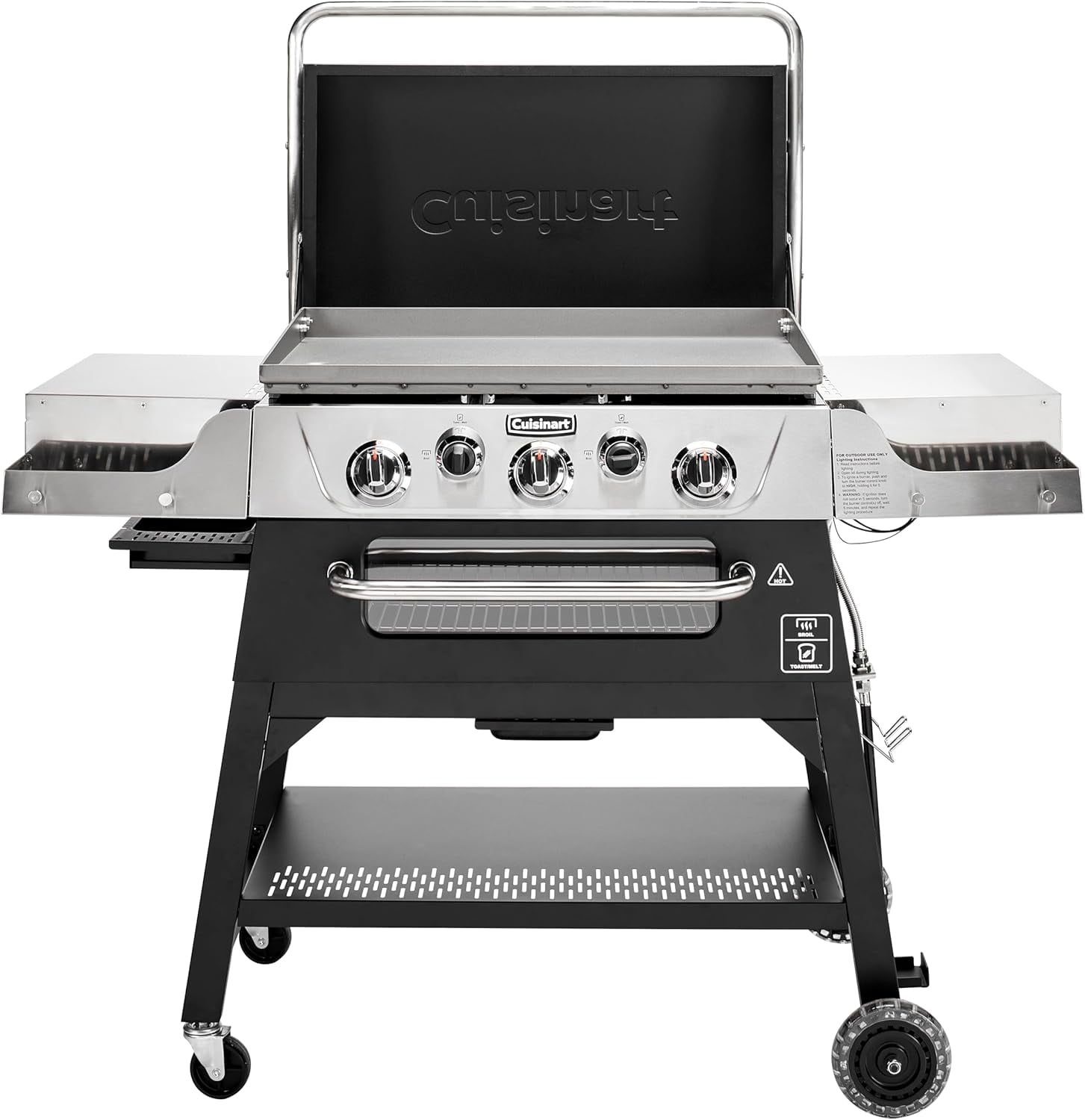 Cuisinart 28 in Outdoor Griddler and Broiler Combo, 2-in-1 Carbon Steel Flat-Top Grill with Hood (Black, 28 in) wvtl0