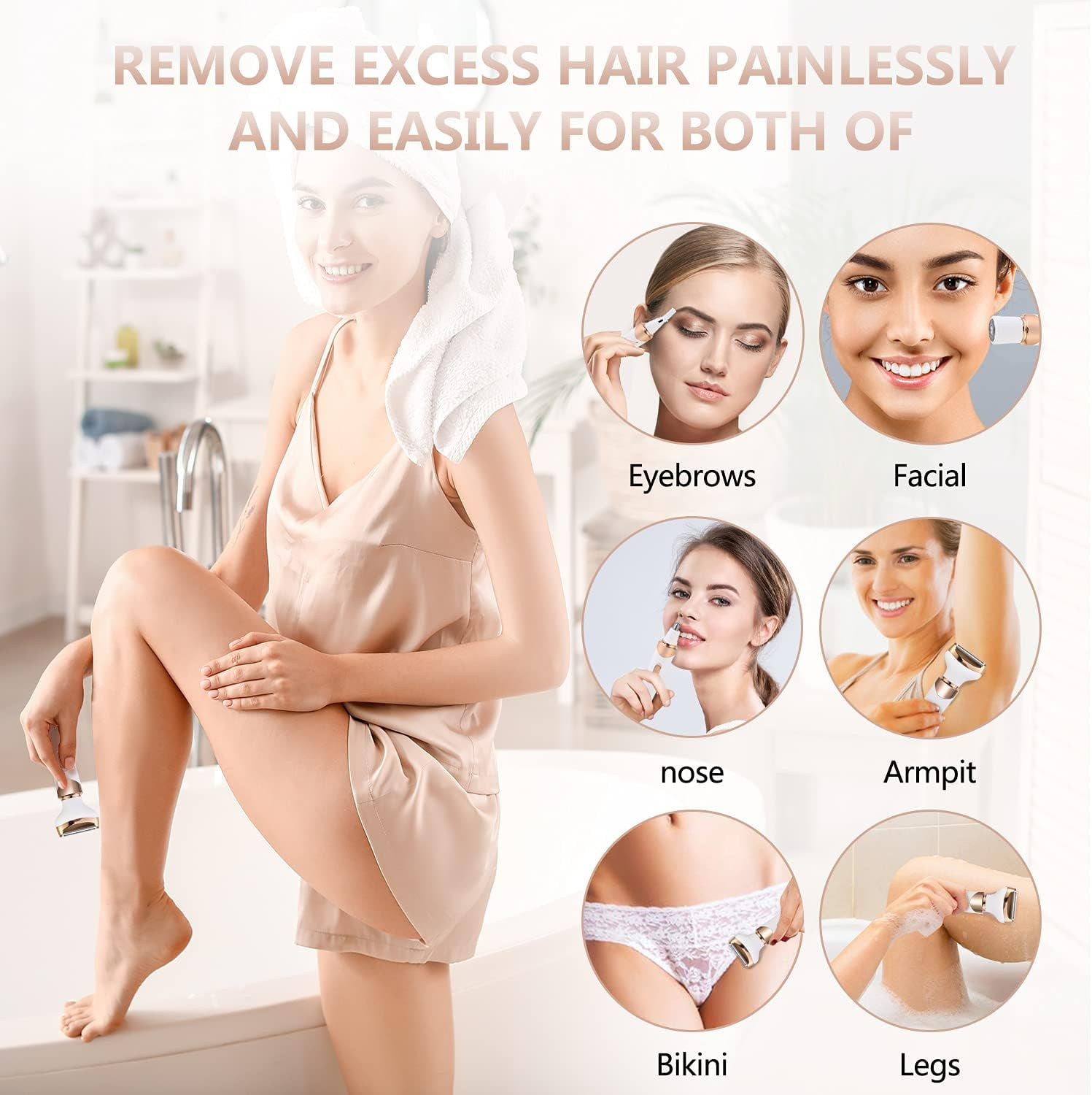 OBACRE 4-in-1 Electric Shaver for Women, Rechargeable Cordless Hair Removal Trimmer for Face, Legs, and Bikini (1 Count) h0agr