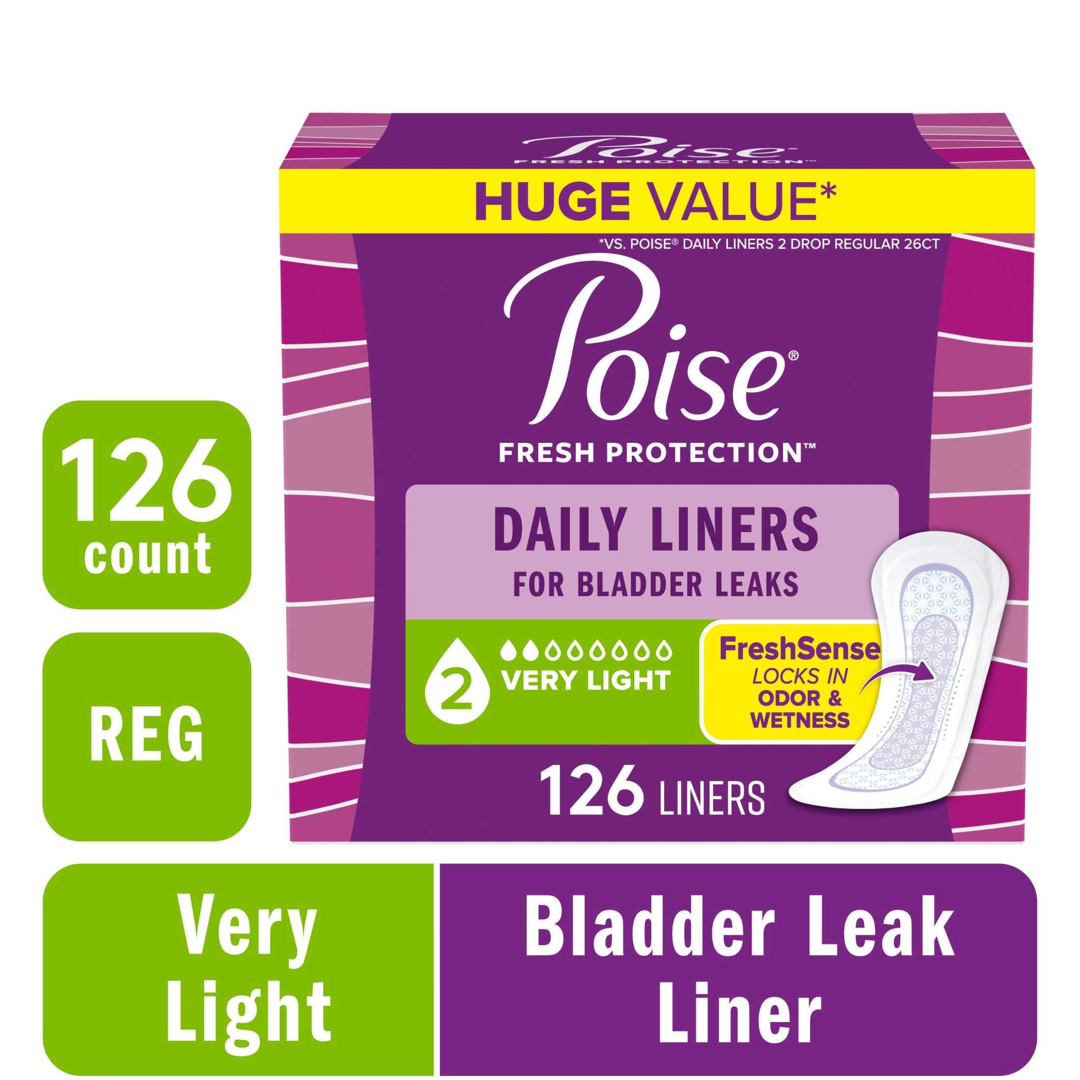 Poise Daily Incontinence Panty Liners, Very Light Absorbency, Regular Length (126 Count) 7milj
