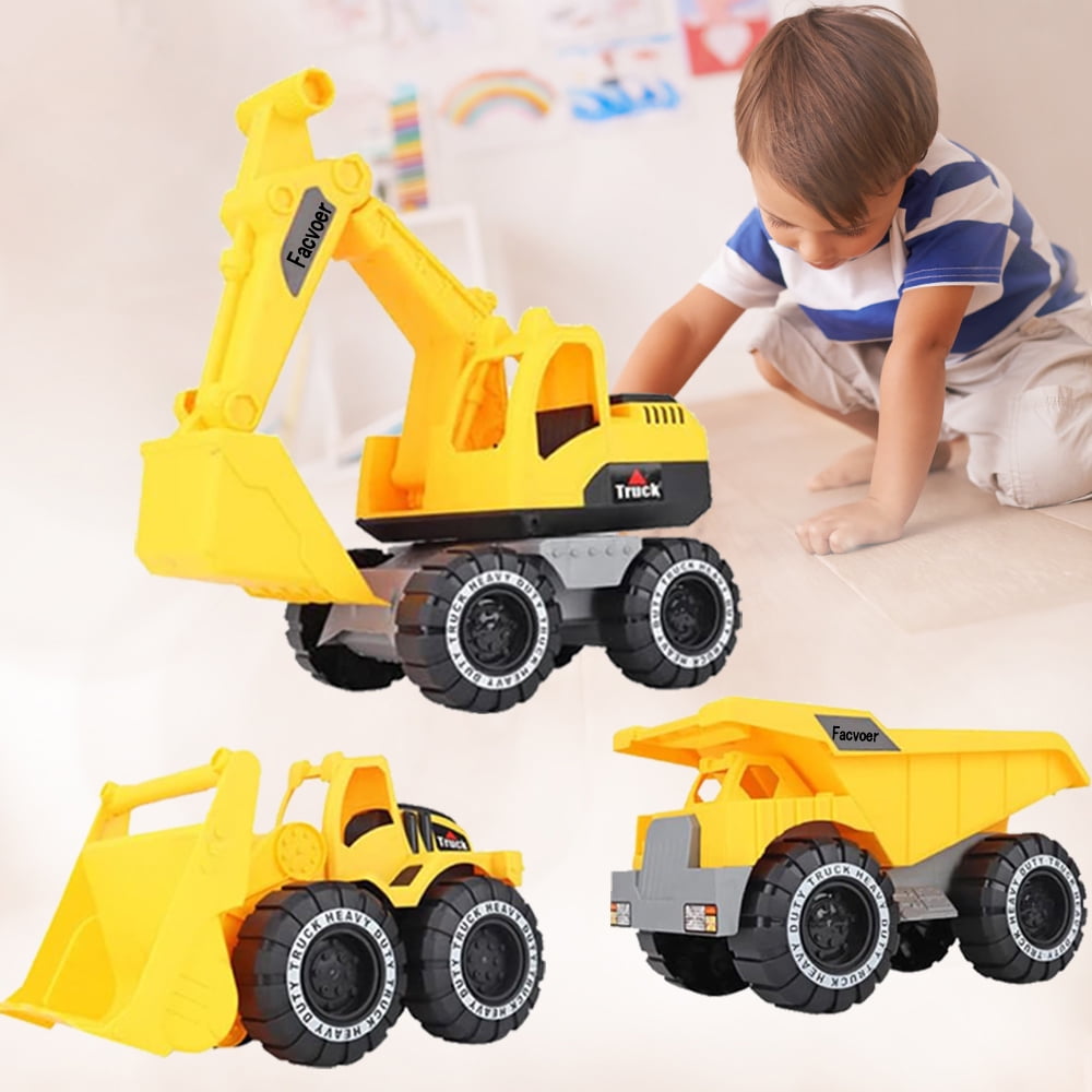 Facvoer Construction Vehicle Toy Set, Realistic Excavator, Dump Truck, and Loader for Sandbox Play (Yellow, 3-Piece Set) tkc4l