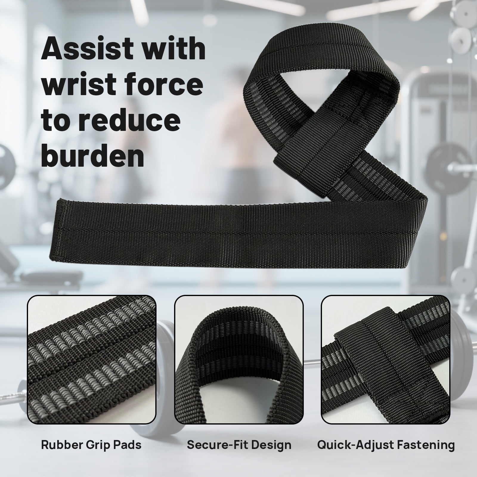 Lockways Weightlifting Lifting Straps and Wrist Wraps Set (Black, 4 Pcs) ii425