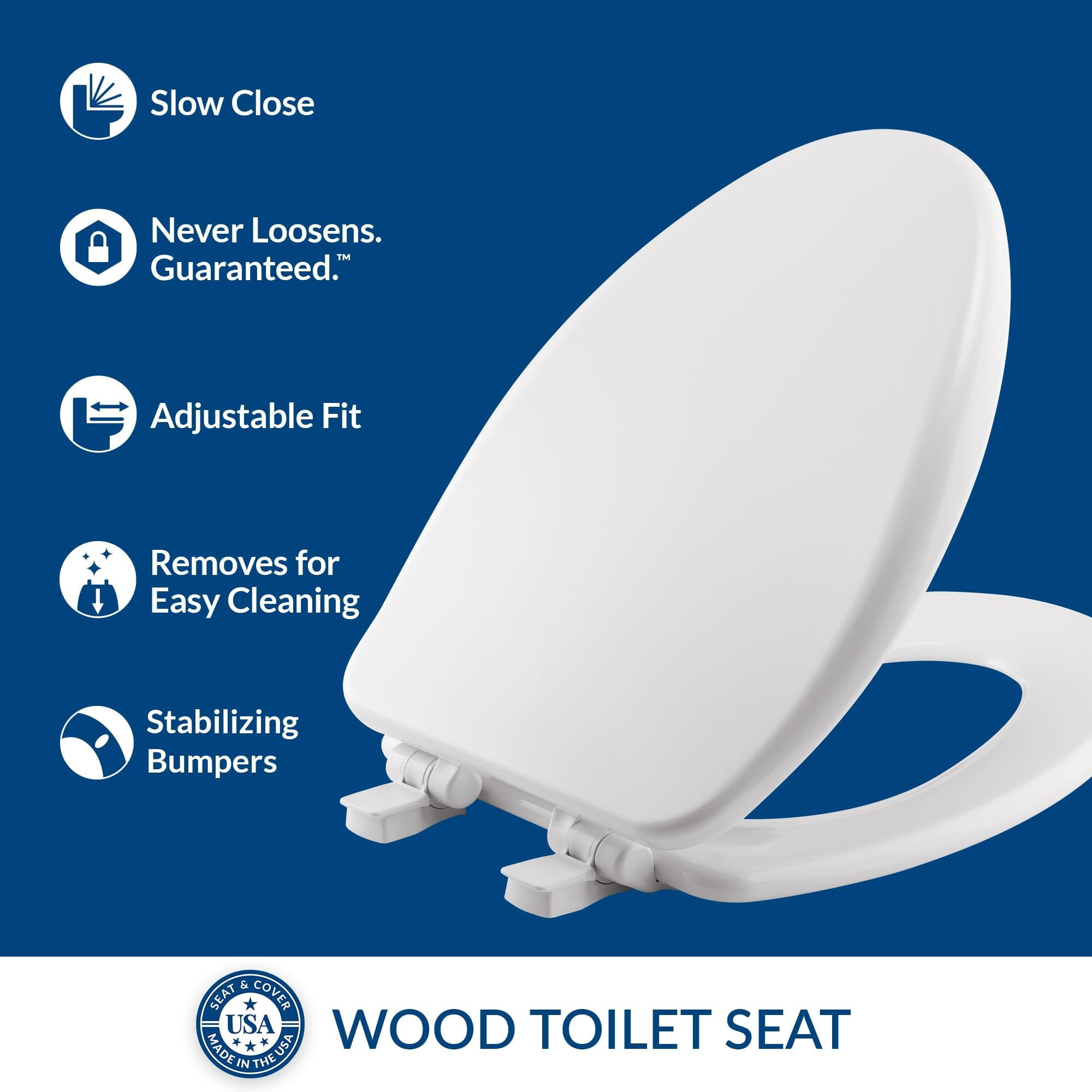 Bemis Alesio II Elongated Enameled Wood Toilet Seat with WhisperClose and STA-TITE Fastening System (White, 18.5 in) tumn3