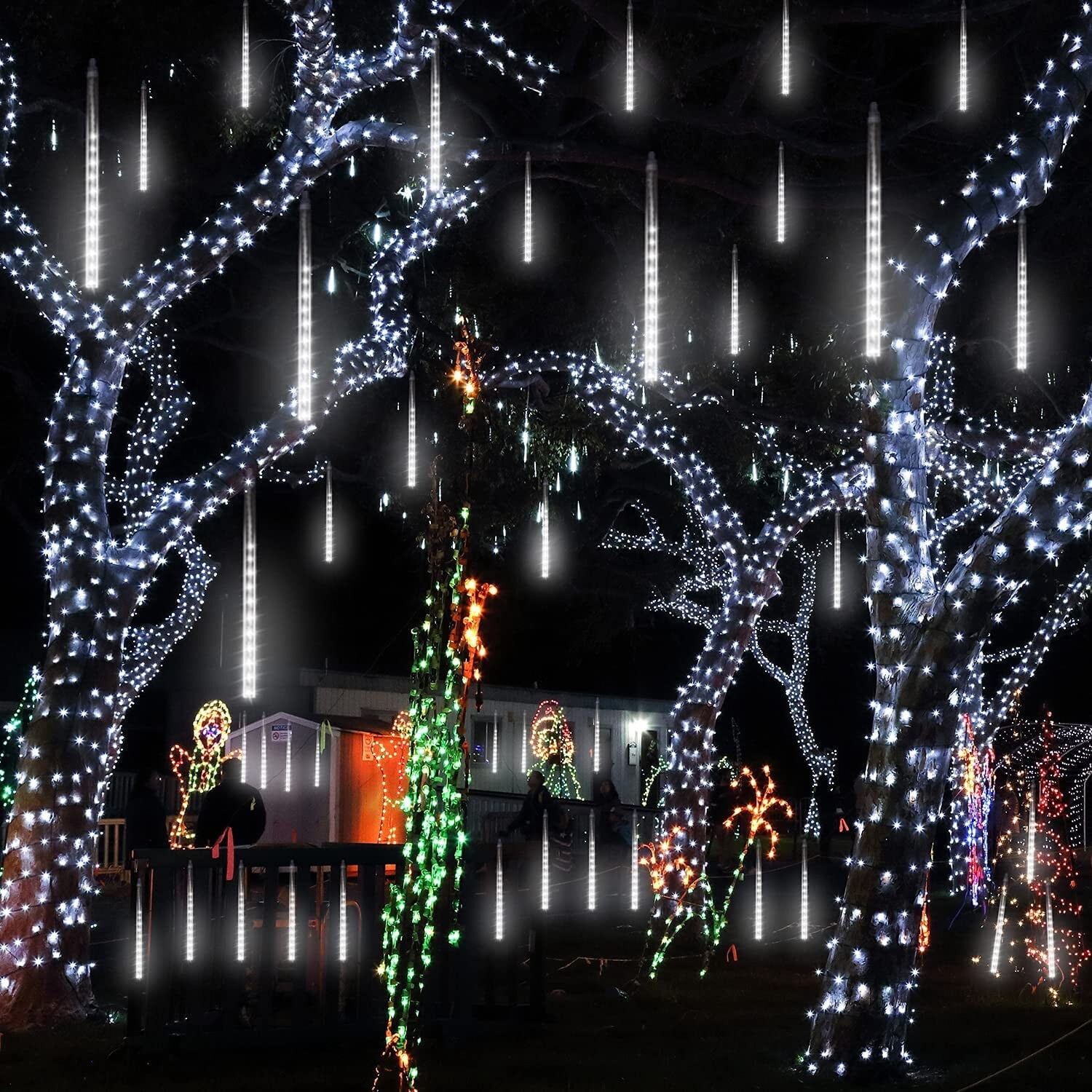 Elegant Choise Solar Meteor Rain LED String Lights Waterproof Outdoor Holiday Decor (White, 118 in) r96b7