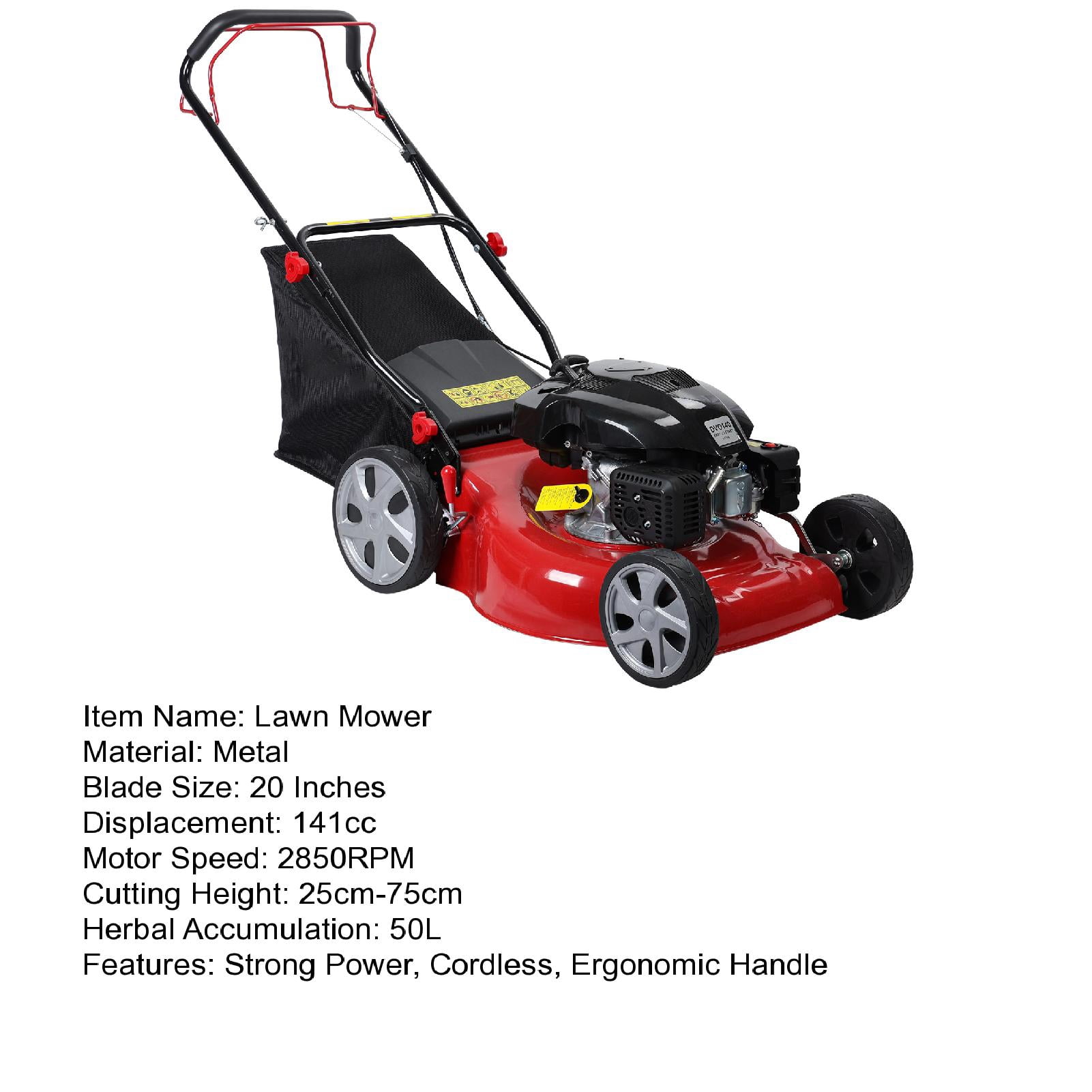 Ziertyon 141cc Self-Propelled Gas Lawn Mower, Heavy-Duty Walk-Behind Mower for Large Yards (Red, 20 in Cutting Width) ndzxg