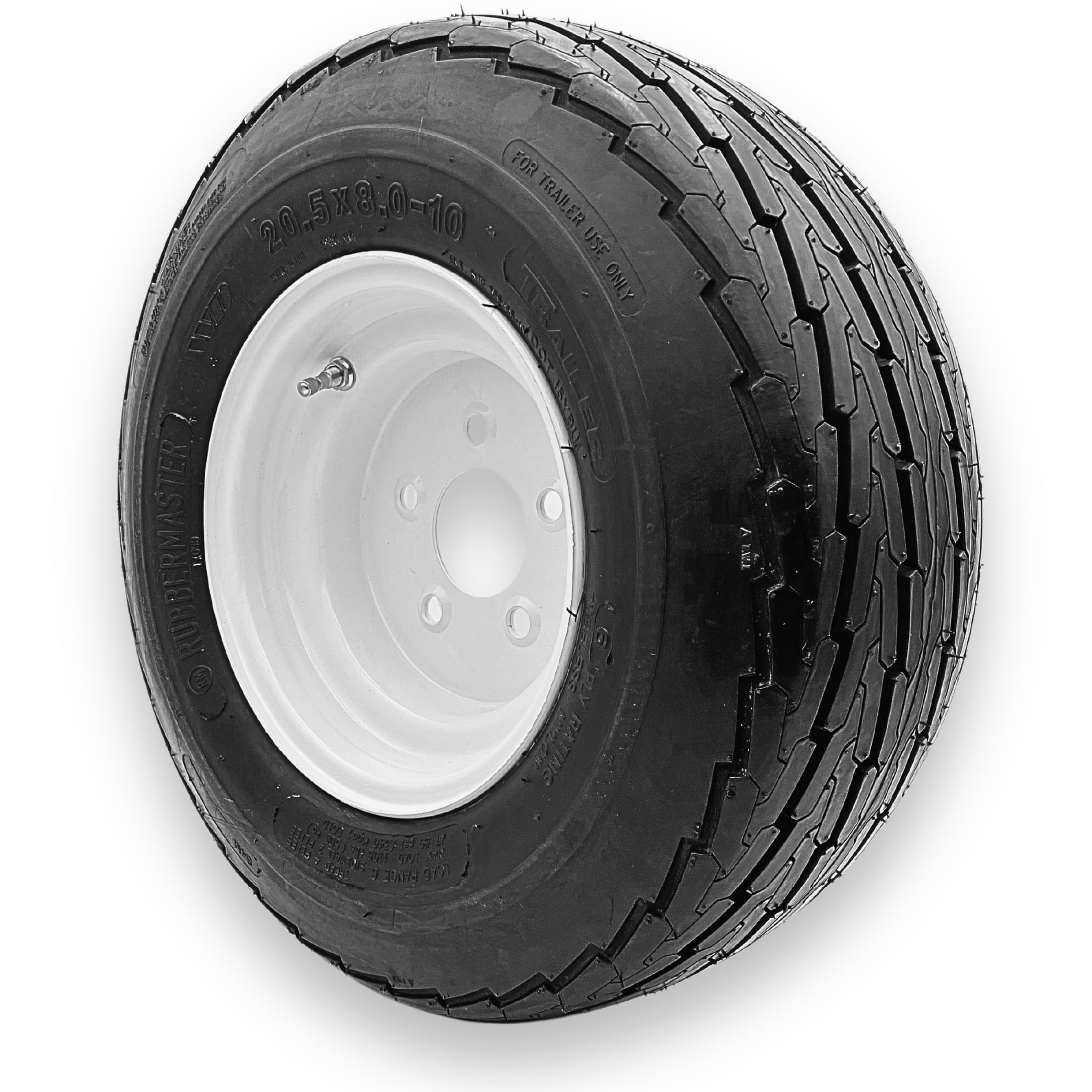 RubberMaster Highway Rib Tire and Stamped Steel Rim Assembly (20.5x8.0-10, 10 Ply, 5 on 4.5 Bolt Pattern) kna4n