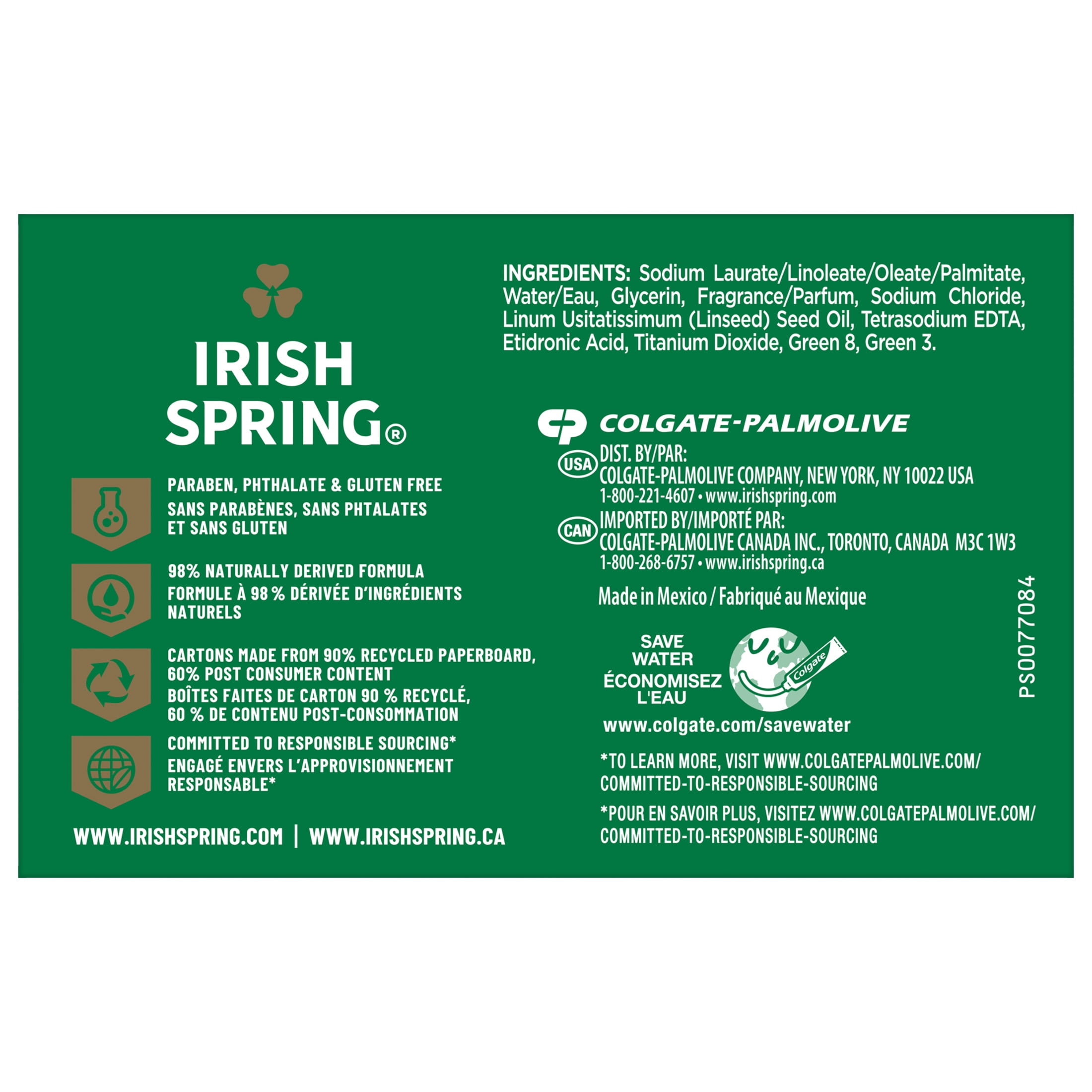 Irish Spring Original Deodorant Bar Soap for Men, Deep Cleaning Formula with Flaxseed Oil (Green, 4 Pack of 3.7 oz Bars) 4h2vz