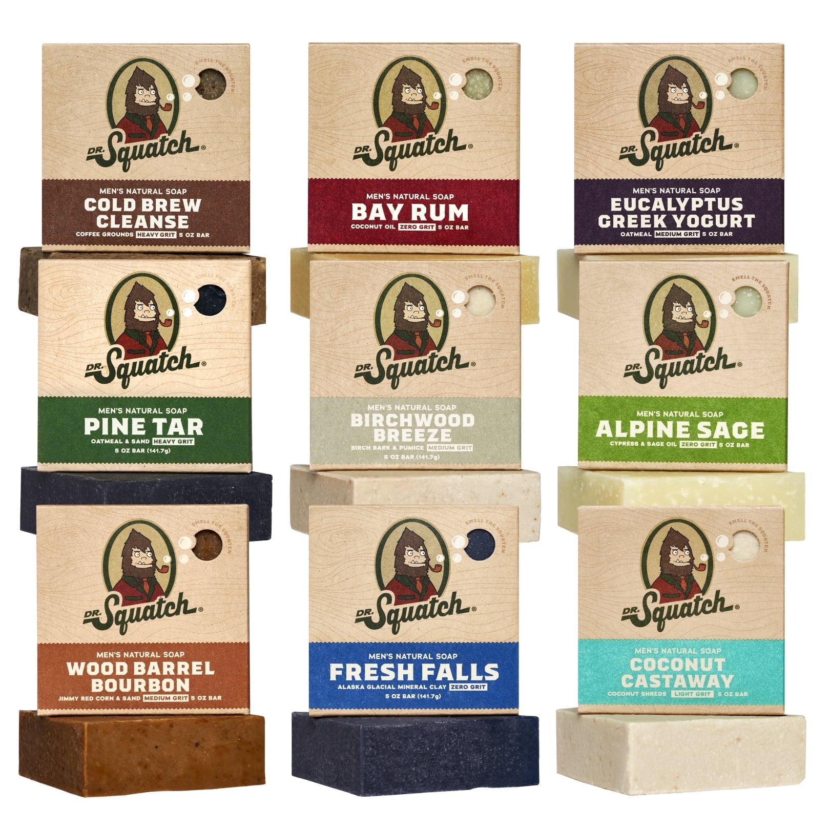 Dr. Squatch Men's Natural Bar Soap Variety Pack, Cold Process Skin Care (9 Pack, 5 oz each) 9h65f