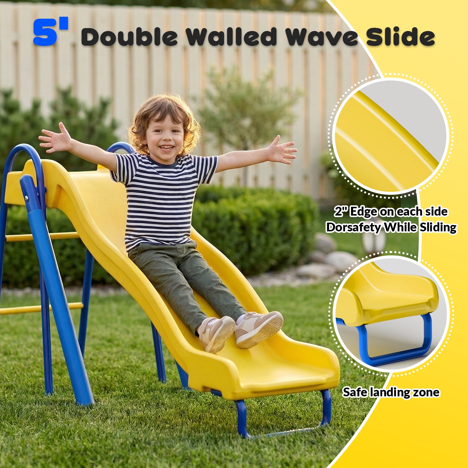 Gardwin Metal Swing Set with Trampoline and Slide (Yellow, 1000 lb Capacity) 9y98a