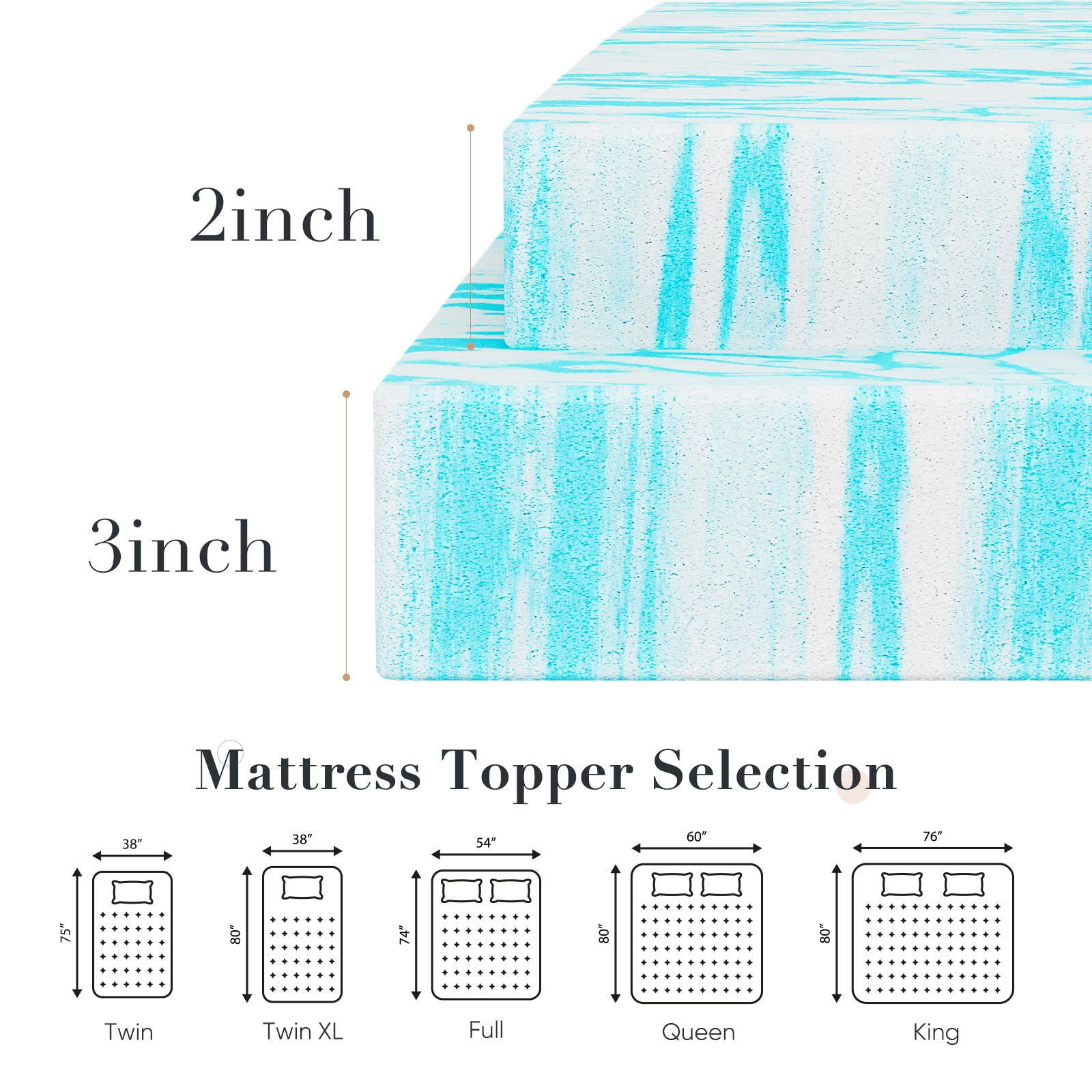 CONCETTA 3 Inch Memory Foam Mattress Topper with Cooling Gel (Full Size) o9tk2