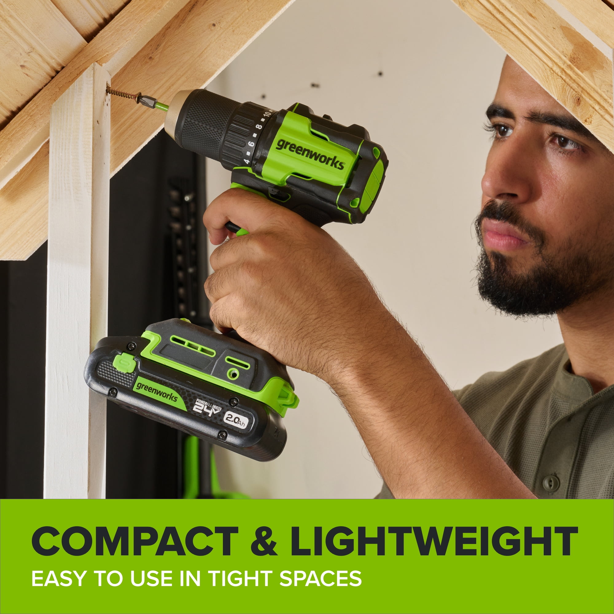 Greenworks 24V Brushless 1/2 in Cordless Drill Driver with 2 Ah Battery and Charger (Black, 2-Speed) doo1f