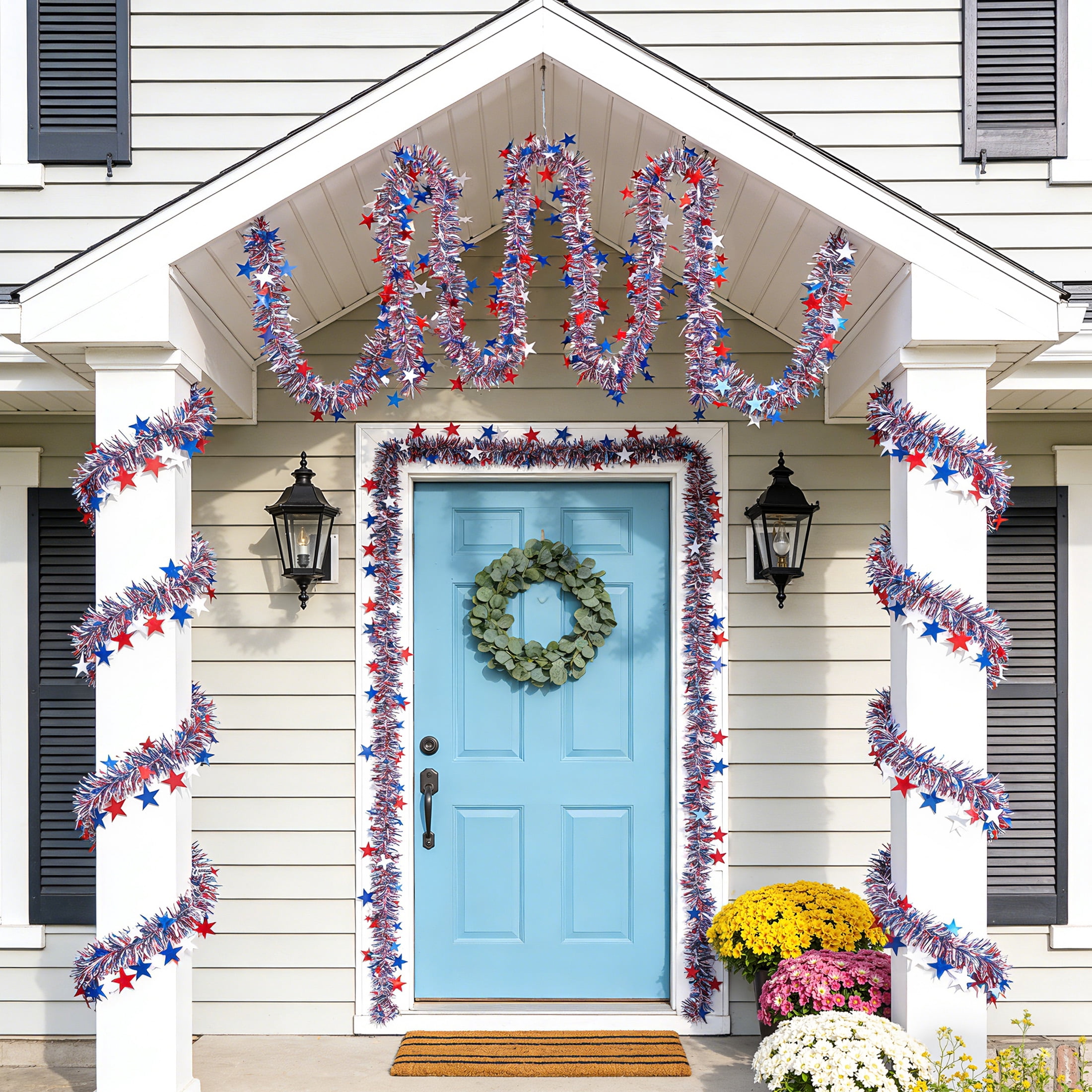 DR.Planzen Patriotic Tinsel Garland for Independence Day Decoration (Red White Blue, 3 Pack 9 ft) uue0t