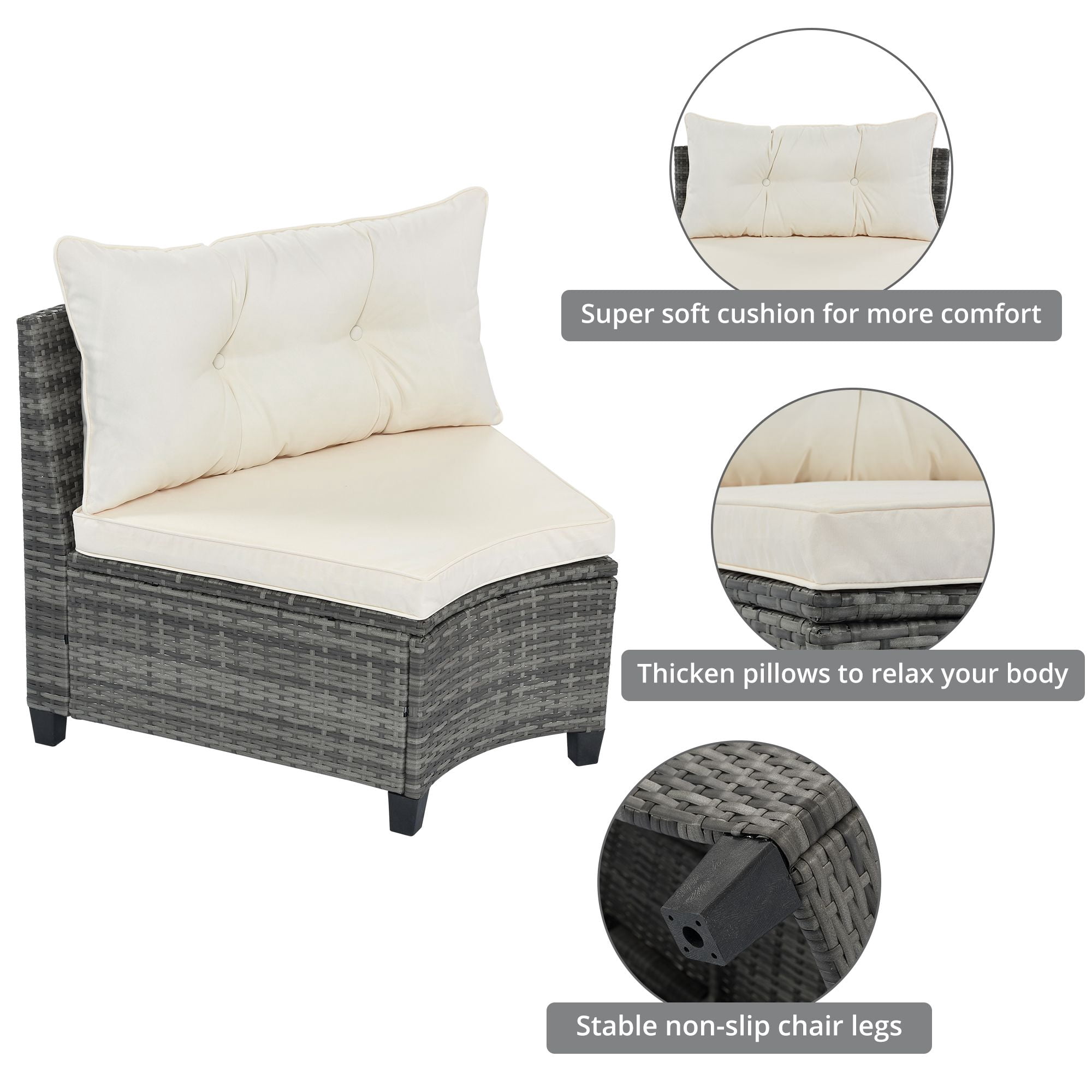 Rhomtree 8-Piece Half-Moon Outdoor Patio Furniture Set, Sectional Rattan Sofa with Coffee Table and Cushions (Beige) kks3i