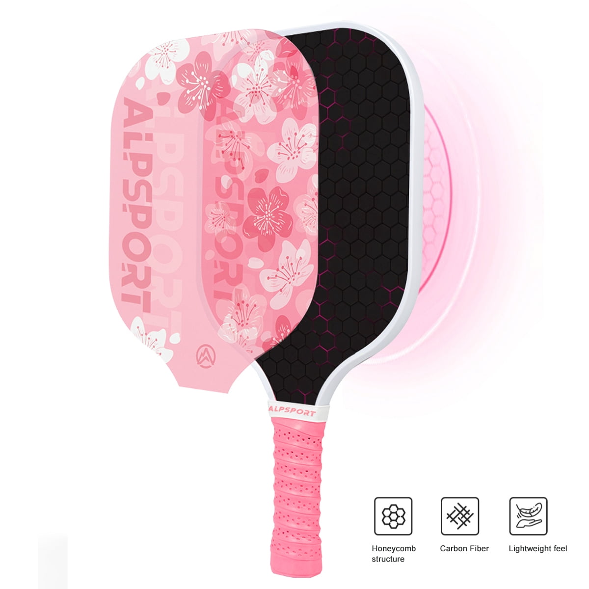 SALYWEE Sakura Pickleball Paddle, Carbon Fiber Surface with Honeycomb Polymer Core, Professional Spin and Control (Pink, 15.75 in x 7.87 in) u67my
