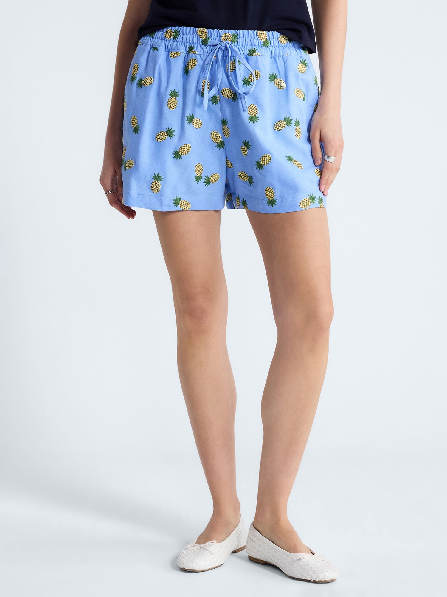 Free Assembly Women's Linen Blend Embroidered Shorts (Blue, XS) xfz4c