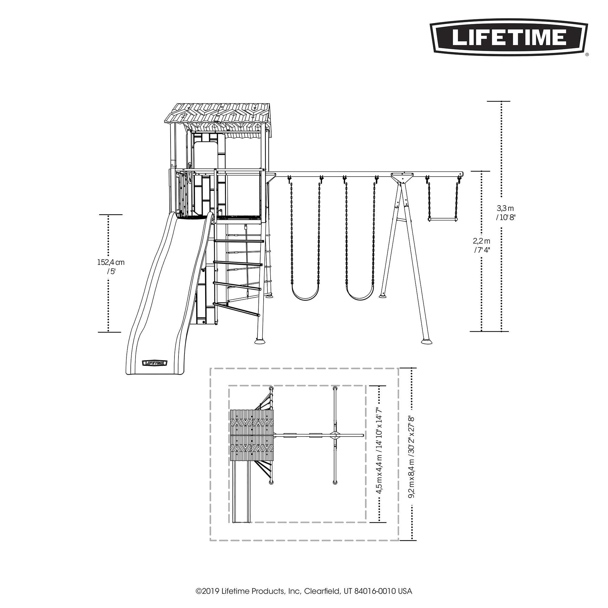 Lifetime Adventure Clubhouse Swing Set with Slide, Belt Swings, and Trapeze Bar (1 Unit) nj4r0