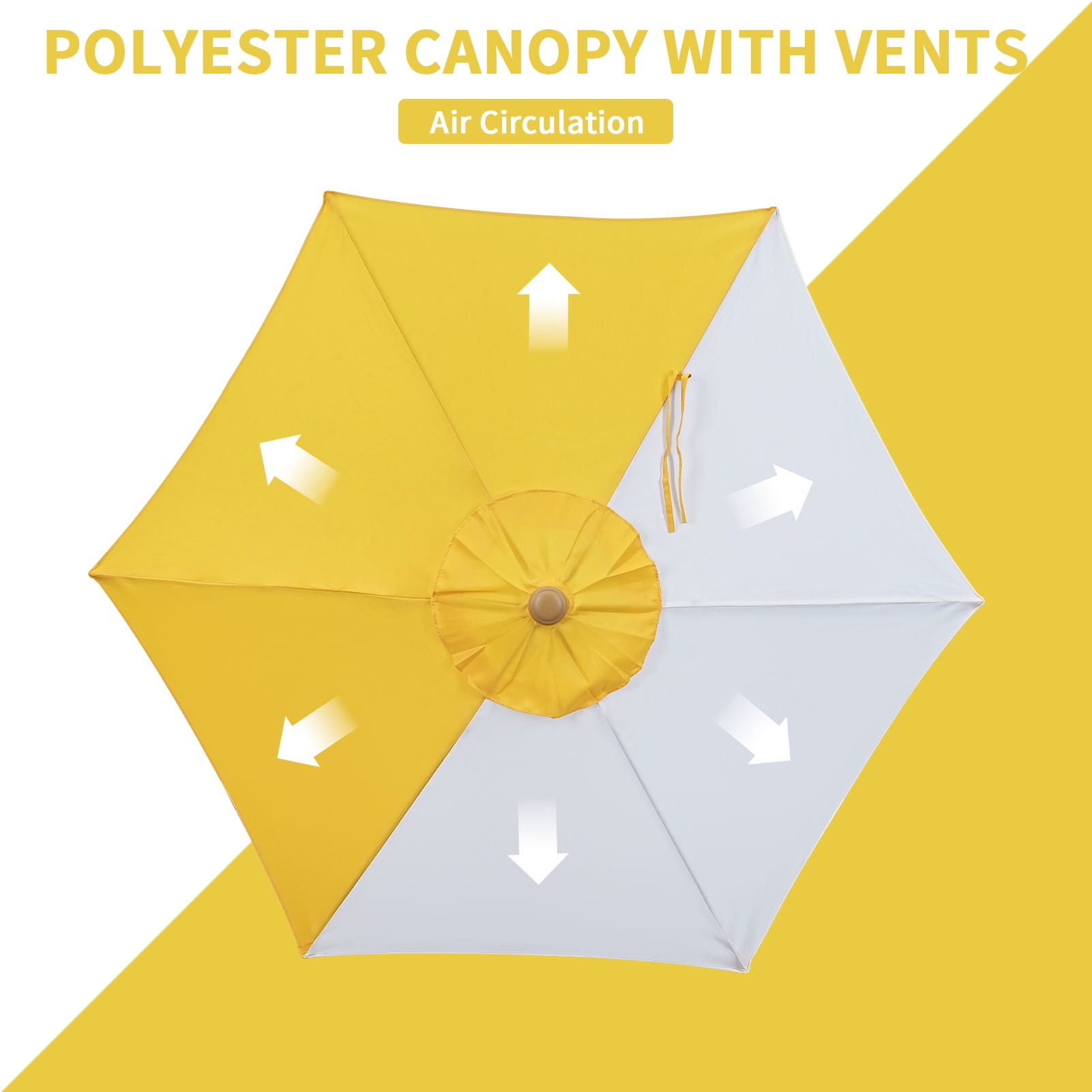 Ainfox 7.5 ft Round Market Patio Umbrella, UV-Resistant Outdoor Shade (Yellow/White Stripe, 7.5 ft) f32g9