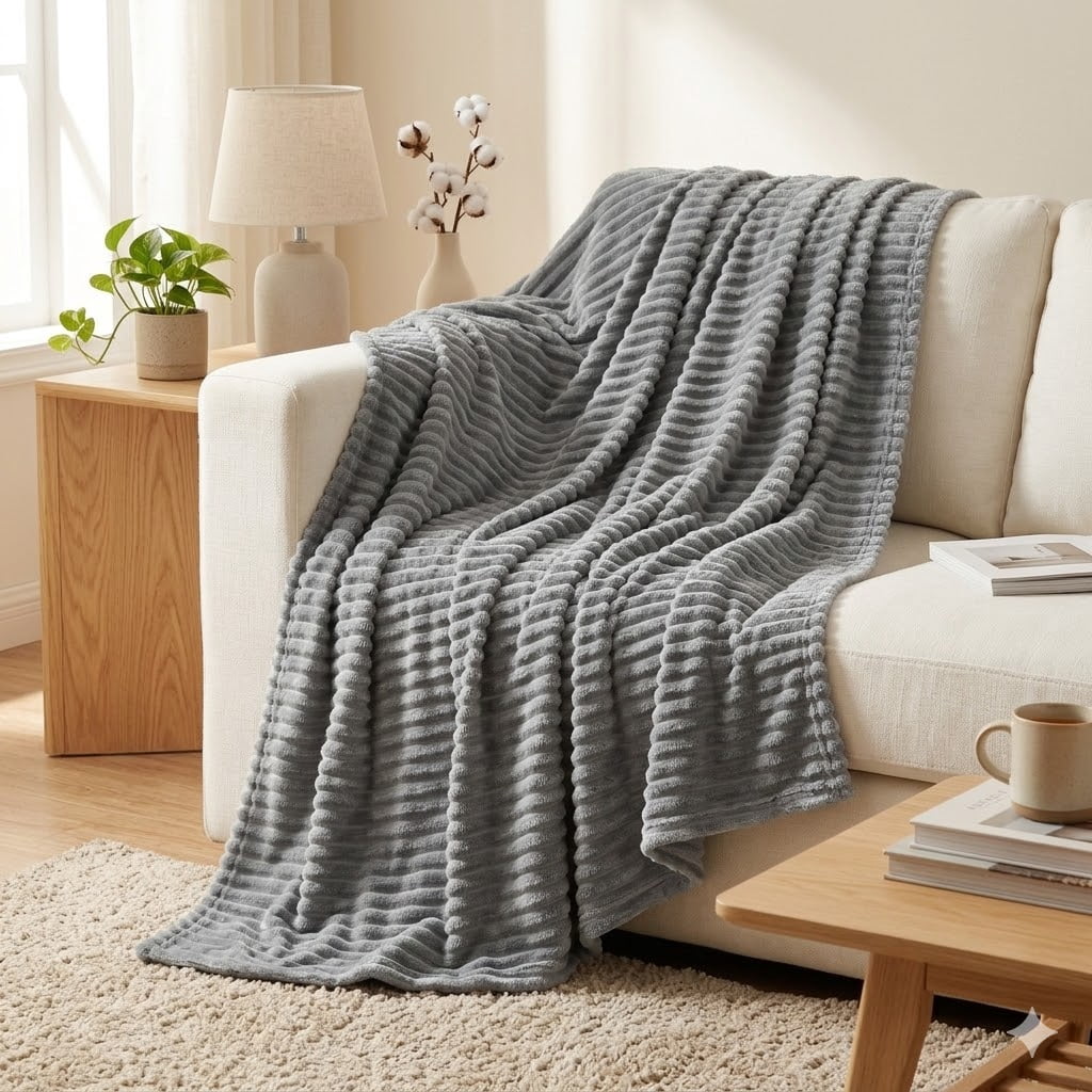 Cshidworld Plush Throw Blanket, Extra Soft Ribbed Fuzzy Bed and Sofa Throw (Gray, 50x60 in) 1amln