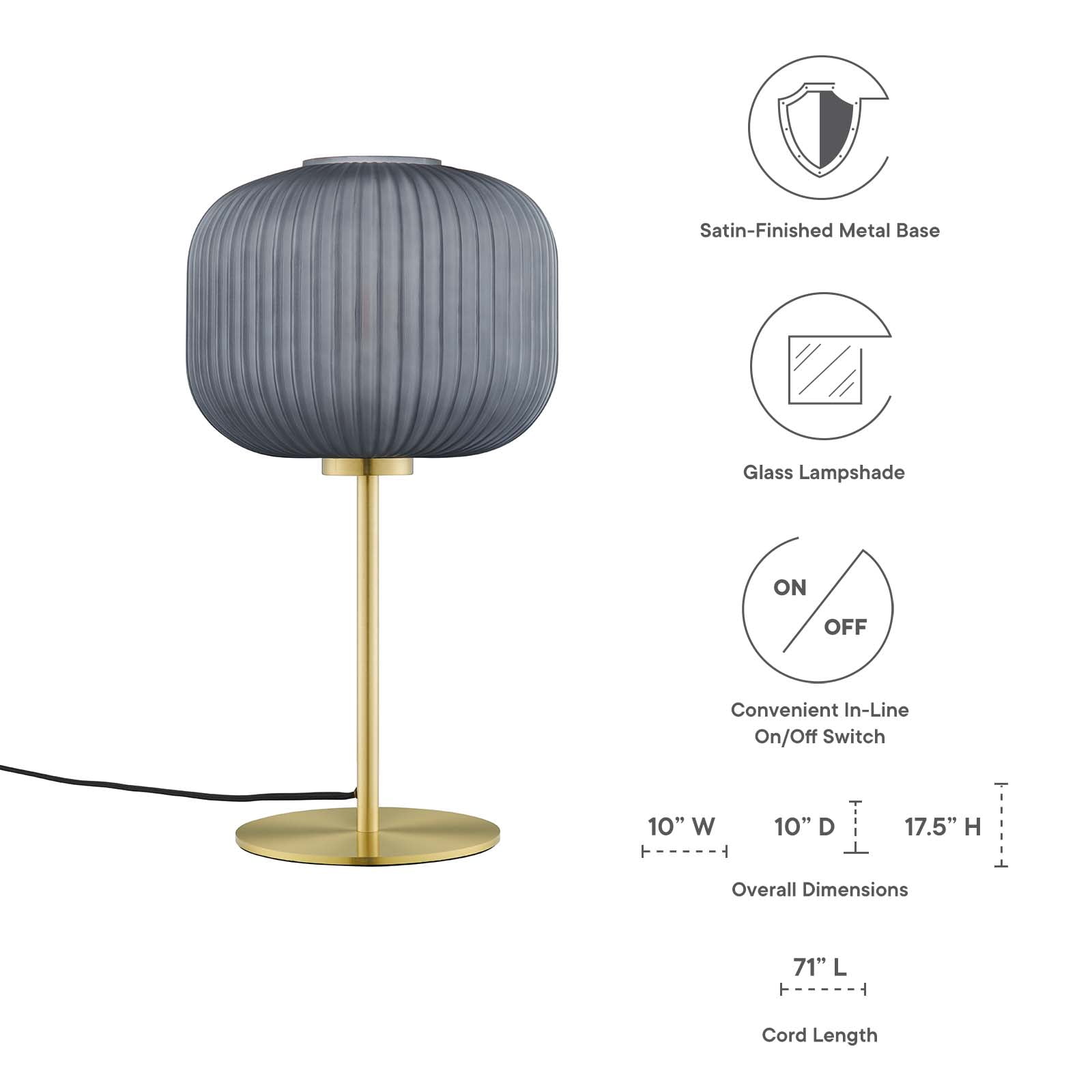 Mod Modern Table Lamp with Opaque Glass Shade and Satin Brass Base (Gold, 18 in) ukvin