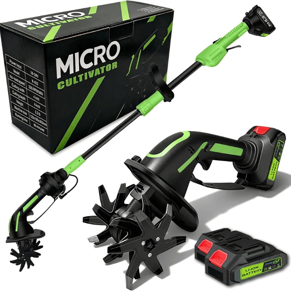 iToolMax 24V Cordless Electric Tiller Cultivator, Lightweight Garden Soil Tiller with Extension Rod, 2 Batteries & Charger (4 in Width, 51 in Length) pt2v9