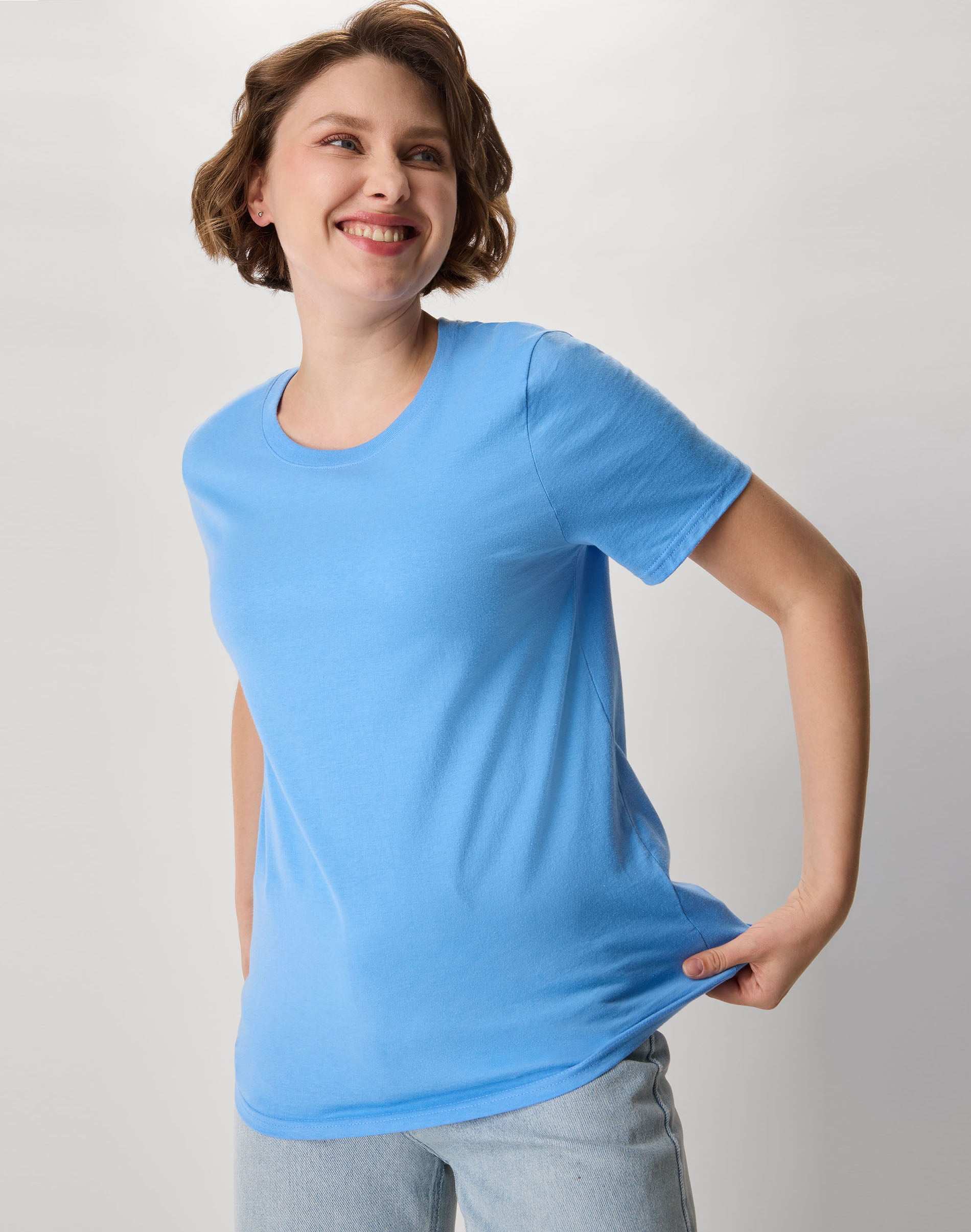 Hanes Perfect-T Women's Cotton Crewneck T-Shirt (Carolina Blue, S) p62cq