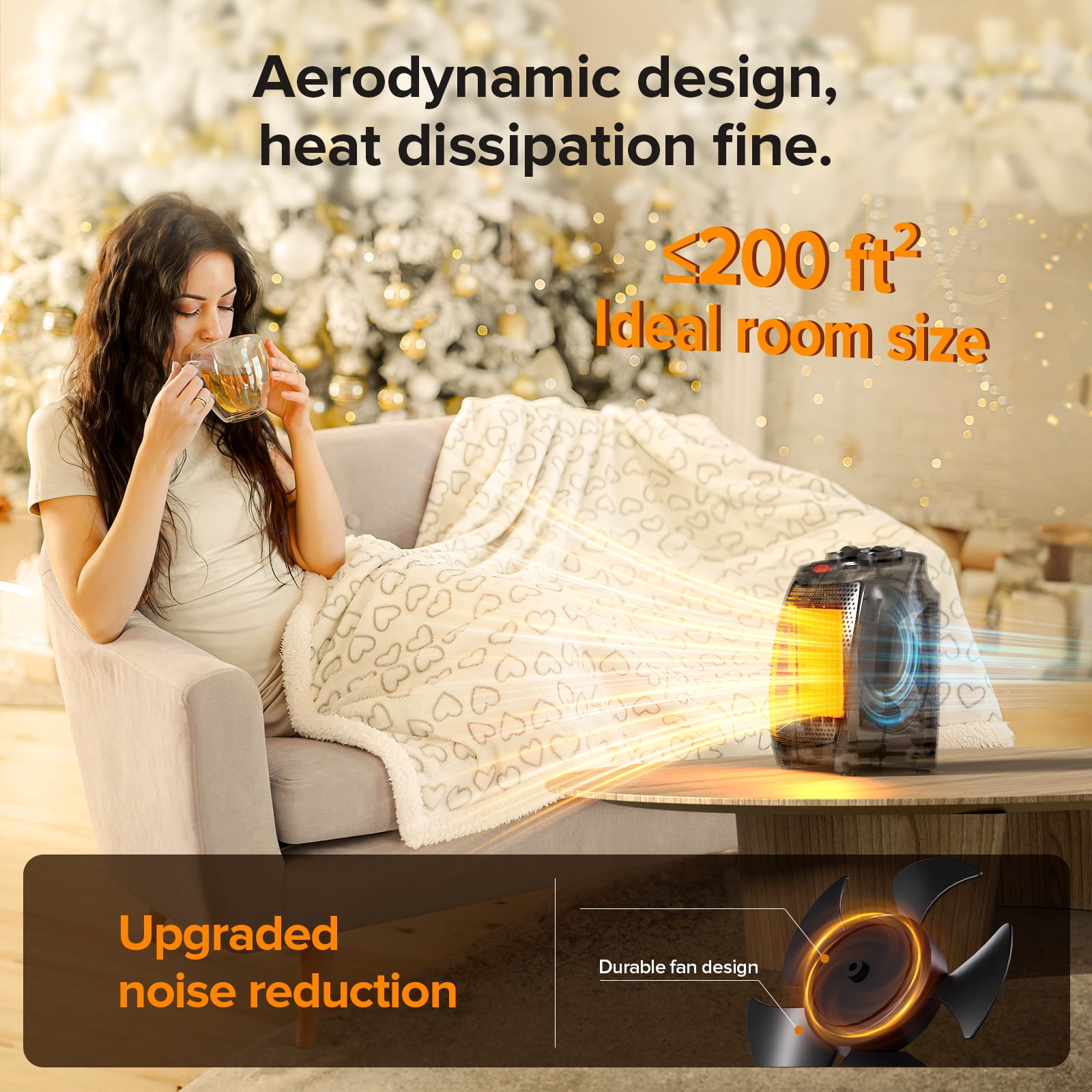 KissAir Portable Ceramic Space Heater (1500W, Black, 8.07 x 7.13 x 5.51 in) 2hx06