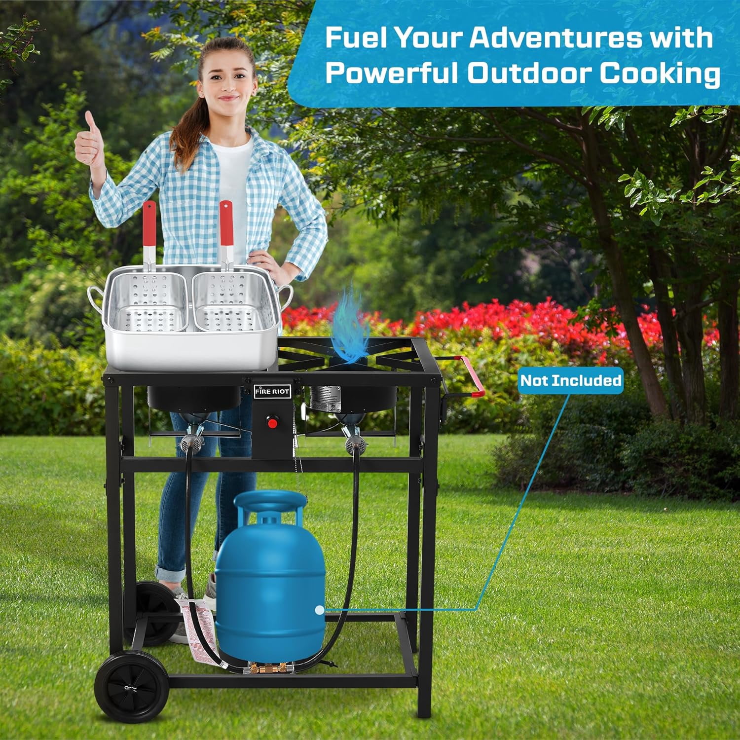 Fire Riot Outdoor Double Burner Propane Deep Fryer Set with 2 Aluminum Pots and Baskets (18 qt) f80eg