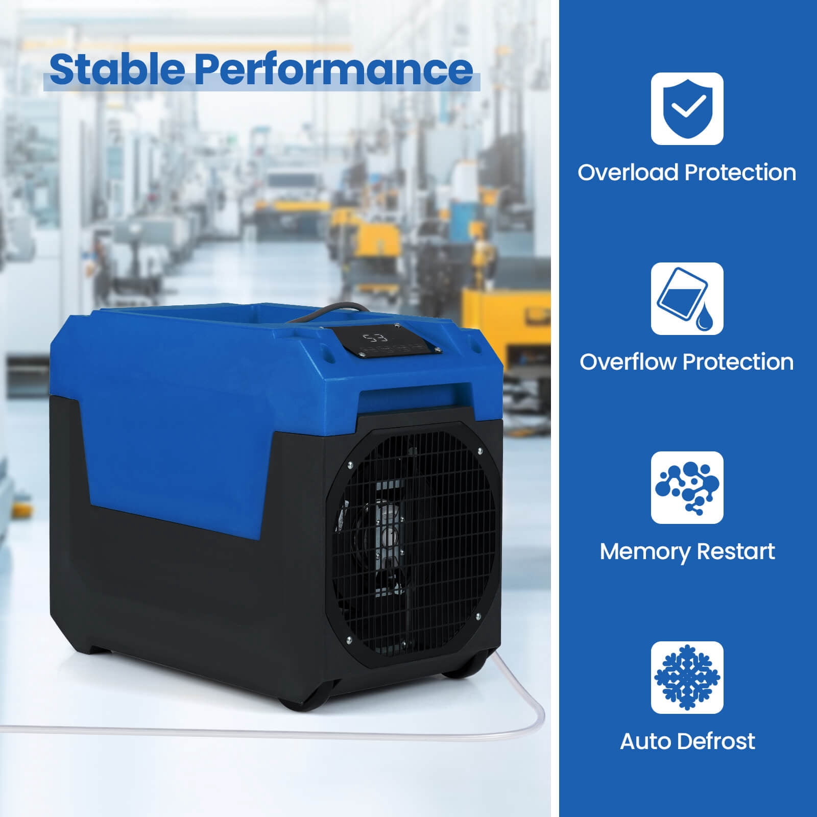 Costway Commercial Dehumidifier with Built-in Pump and Drain Hose for Basements and Job Sites (Blue, 50-Pint) 2k0bp