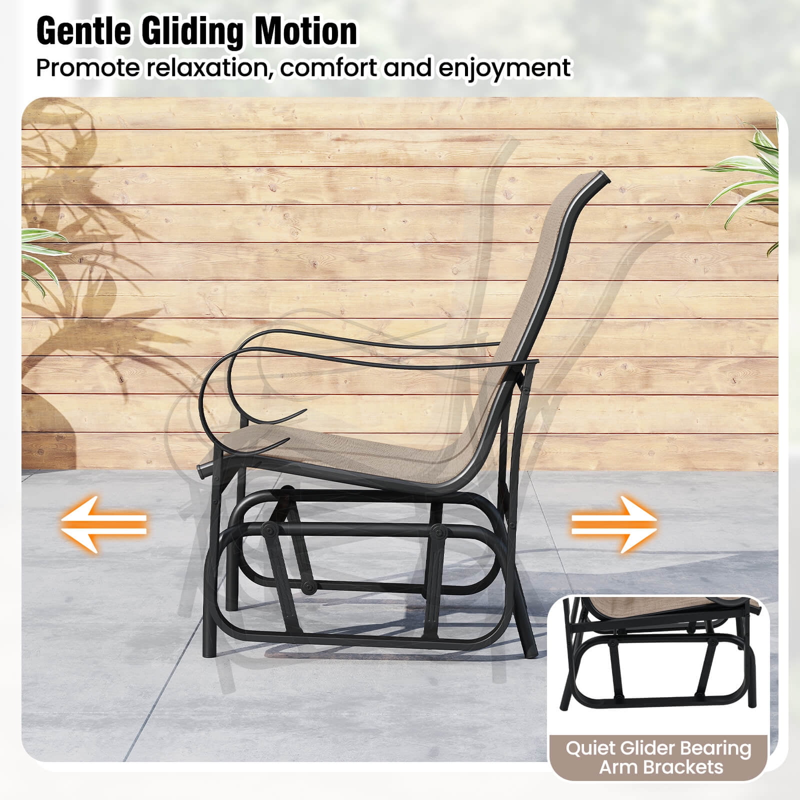 Costway Outdoor Glider Chairs Set of 2, Patio Rocking Chairs with High Backrest and Metal Frame (Brown, 2-Pack) z9uwx
