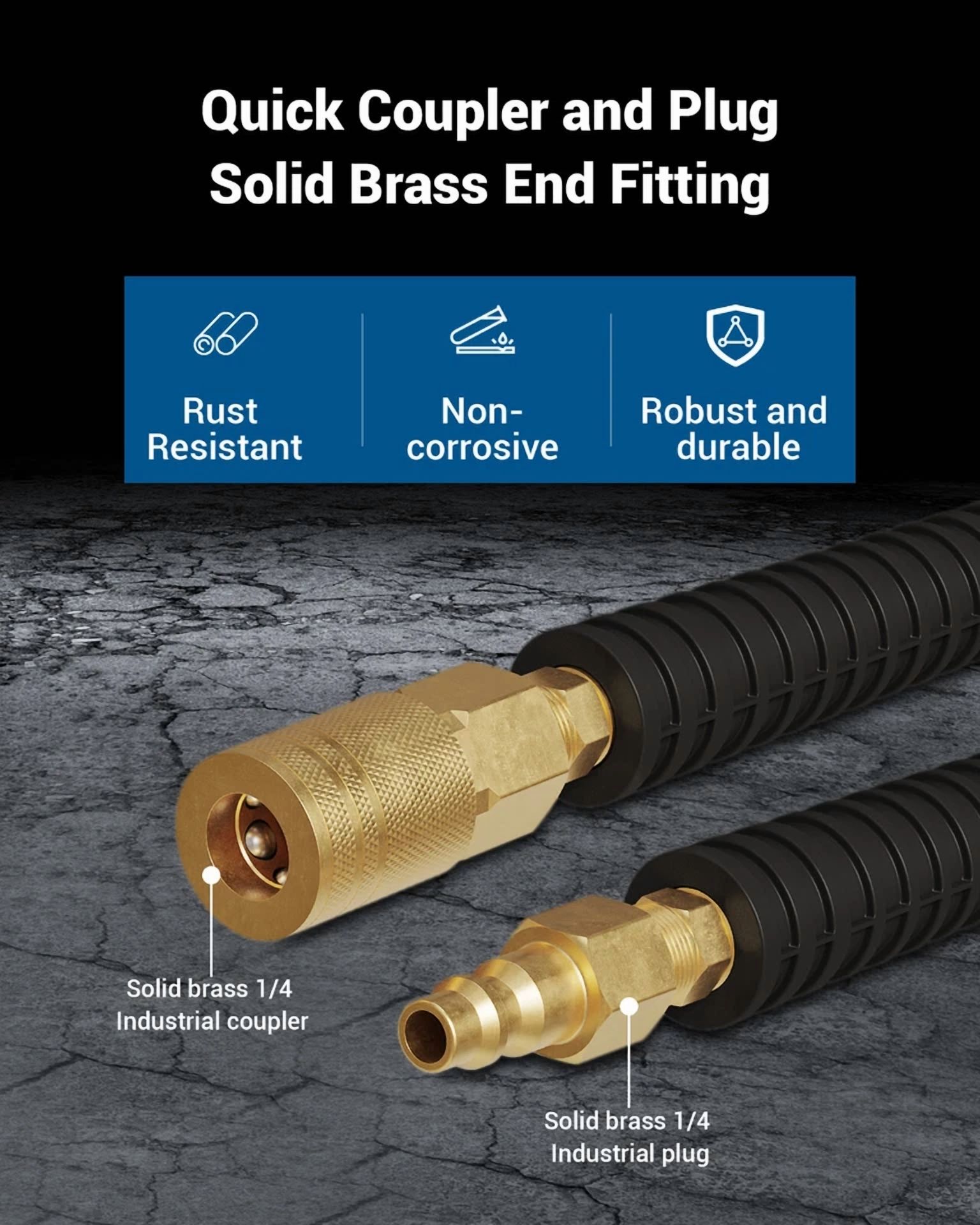 KLYNE Air Hose (1/4 in x 6 ft, 300 PSI, Hybrid, Kink-Resistant) f2wlc