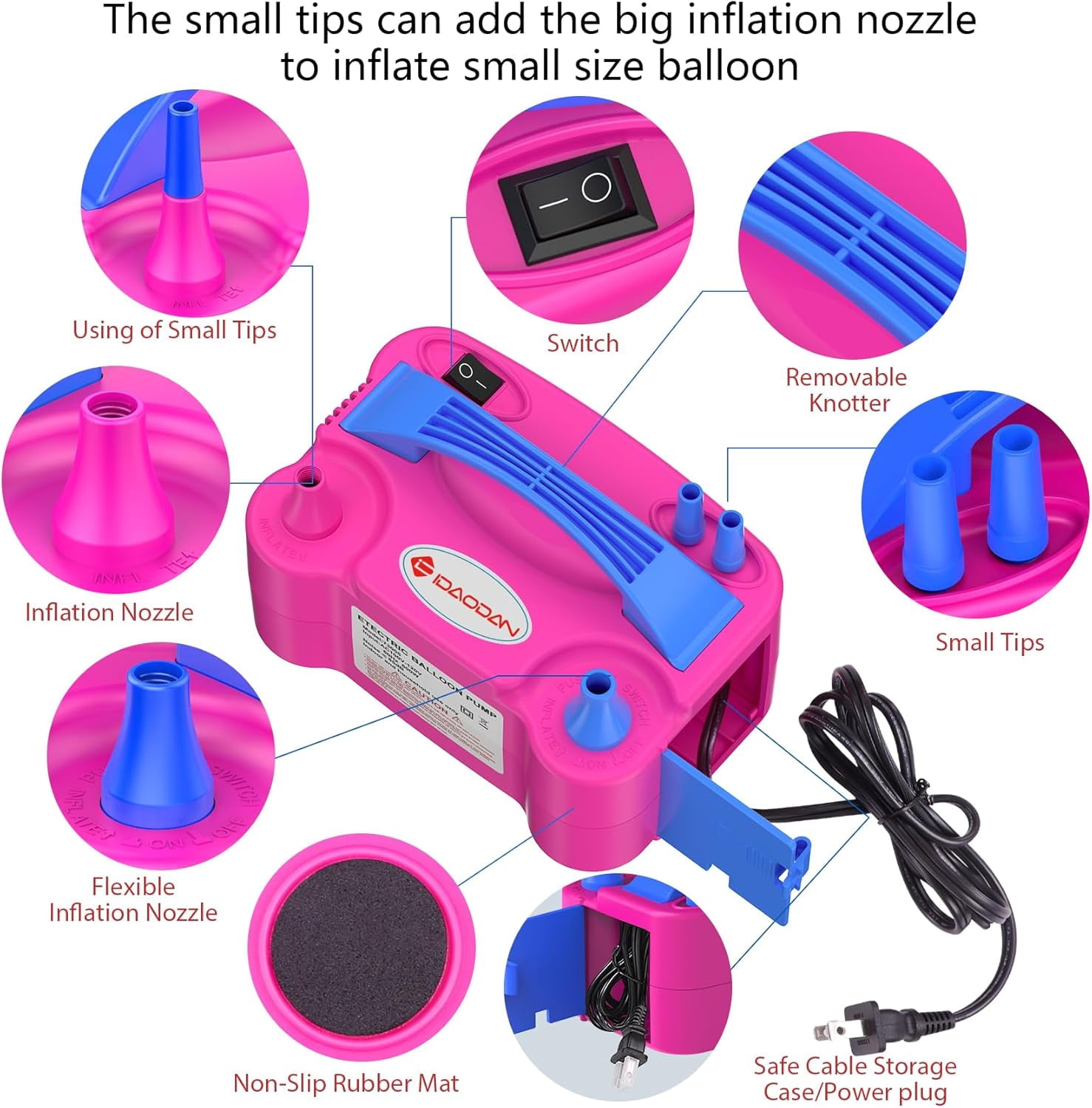Generic 4-in-1 Electric Balloon Pump with Triple Nozzles, Dual Motor Inflator and Deflator for Latex and Foil Balloons (1.5 lb) 6isoo