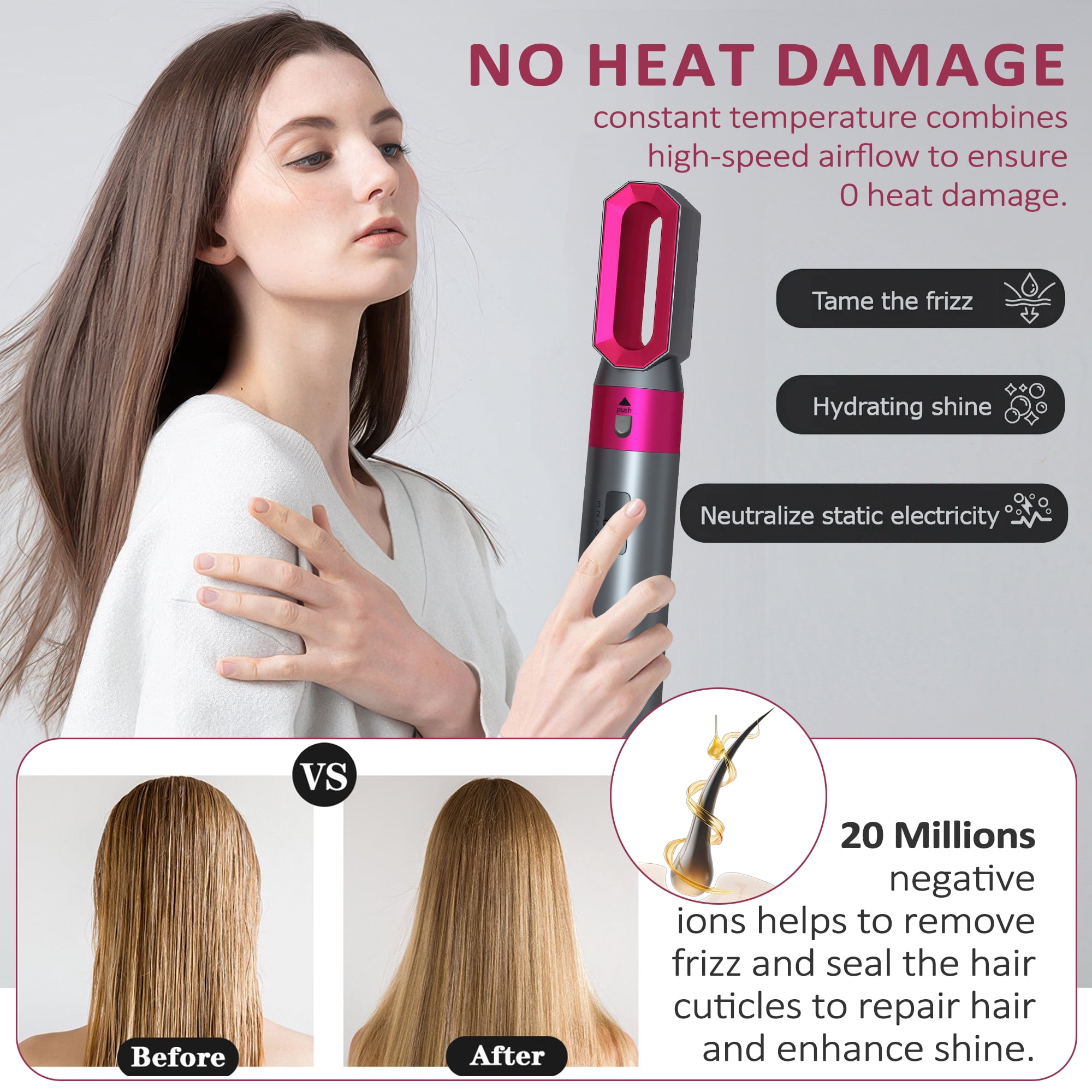 WANDOBAO 5-in-1 Hot Air Brush Hair Dryer Styling Tool Set (Gray) xc3gy