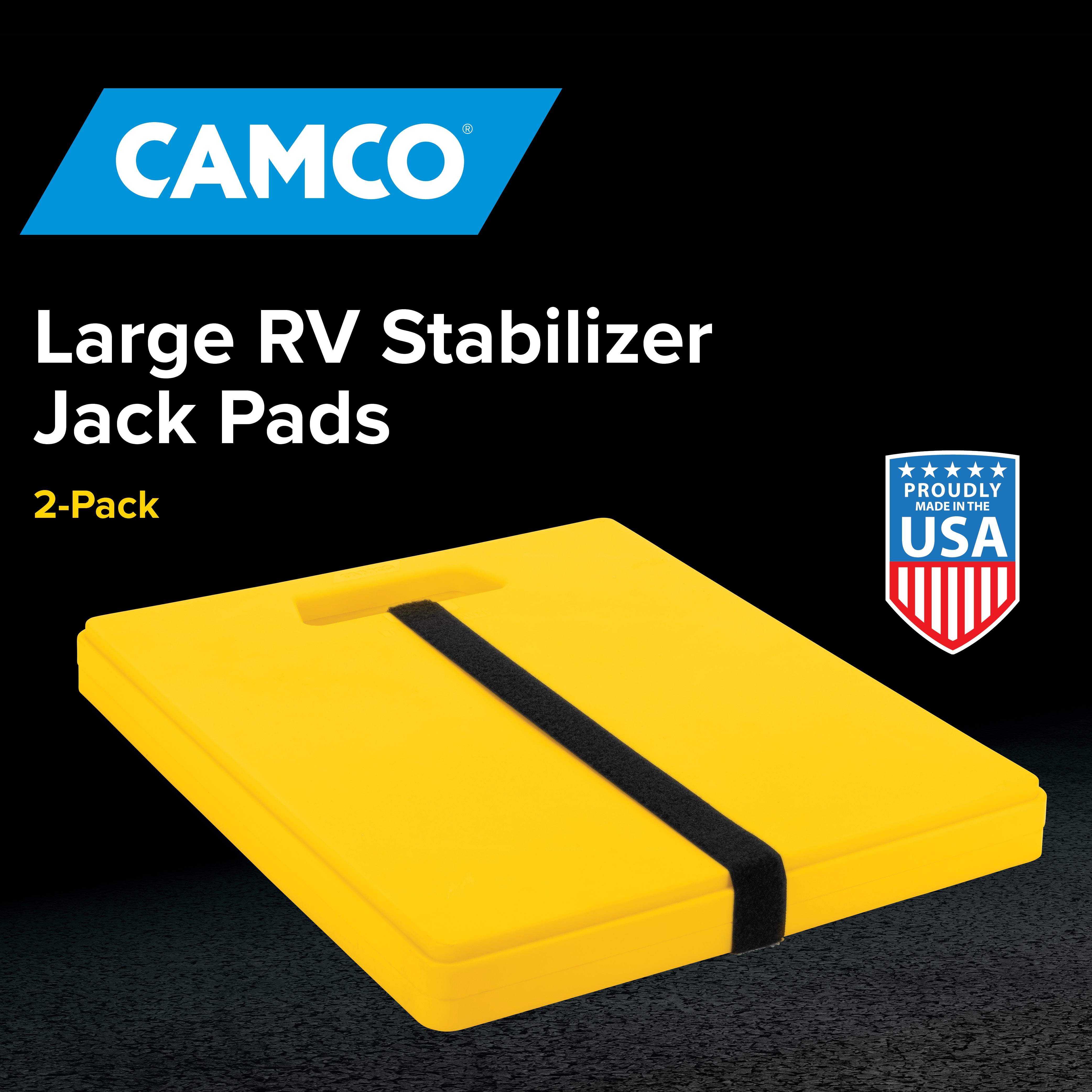 Camco Stabilizing Jack Pads for RV and Trailer Leveling (Heavy-Duty Support, Yellow, 14 in x 12 in, 2 Pack) xhtnk