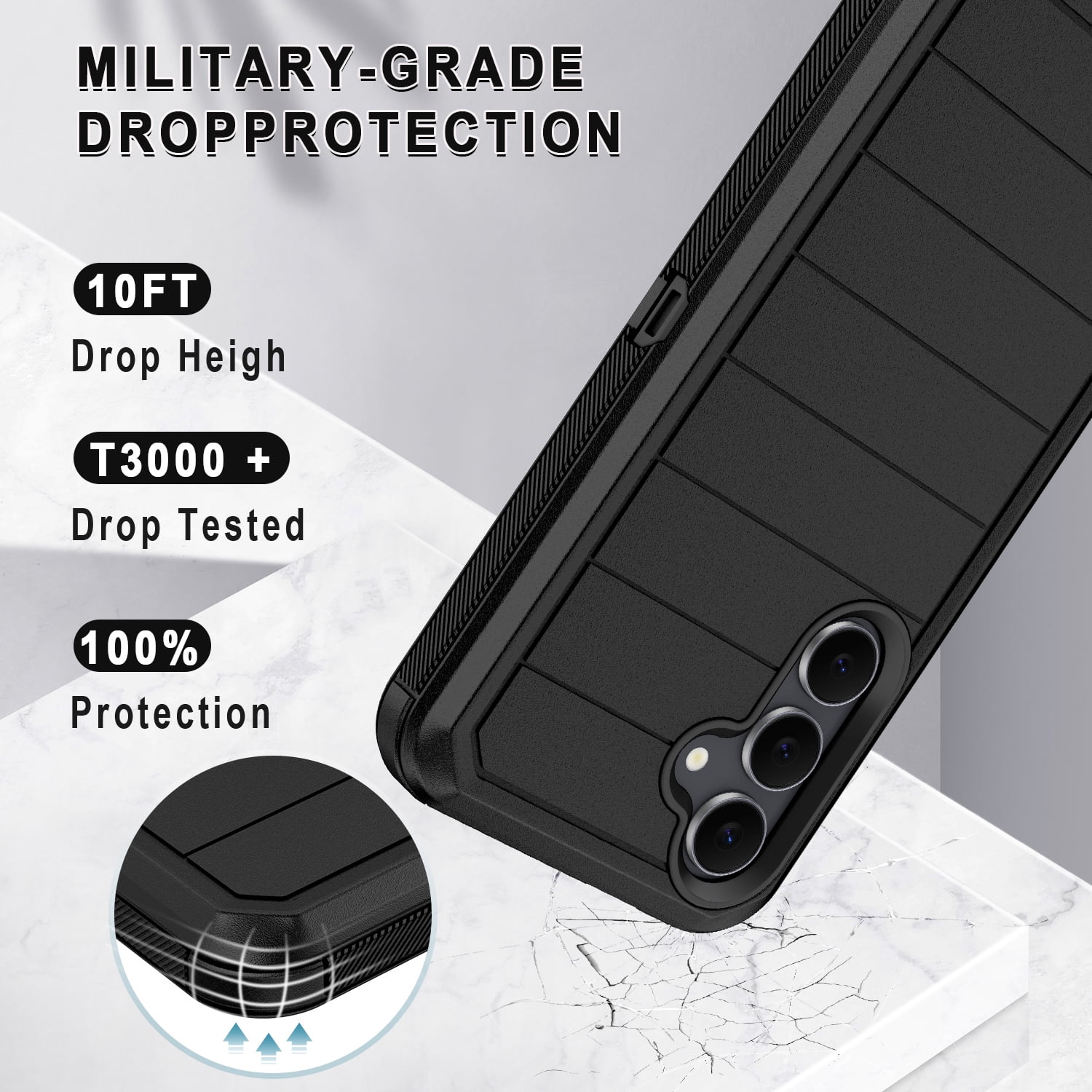 Petocase Samsung Galaxy S25 FE 5G Case, Rugged Shockproof 3-Layer Full Body Protective Cover (Black, 6.7 in) xw9f9