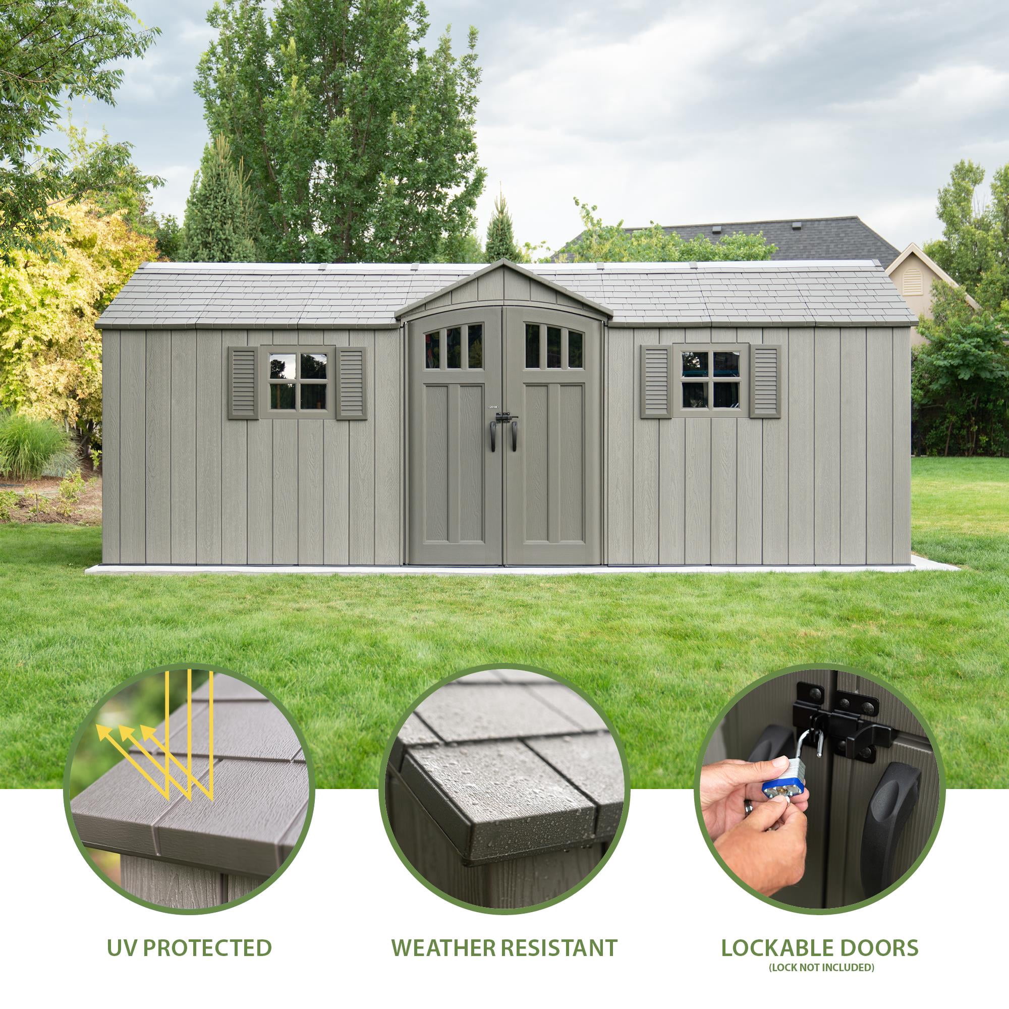 Lifetime Outdoor Storage Shed, Heavy-Duty Steel-Reinforced Polyethylene, Weather-Resistant (Light Brown, 20 ft x 8 ft) t3cca