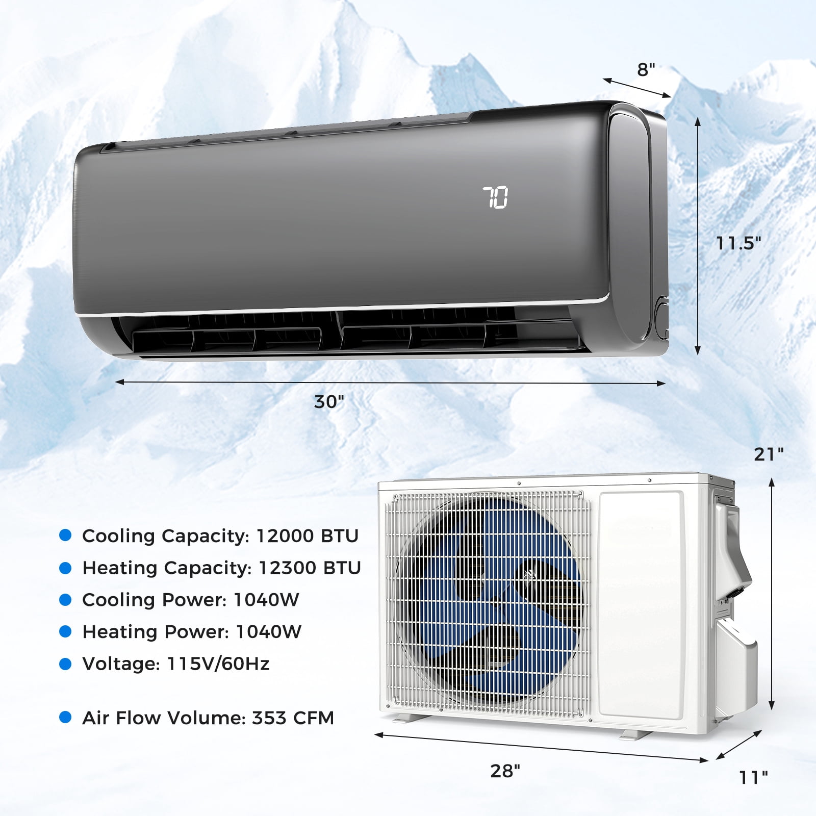 Gymax 12000 BTU Mini Split Air Conditioner with Inverter Heat Pump (White, 750 sq. ft Coverage) bjmzn