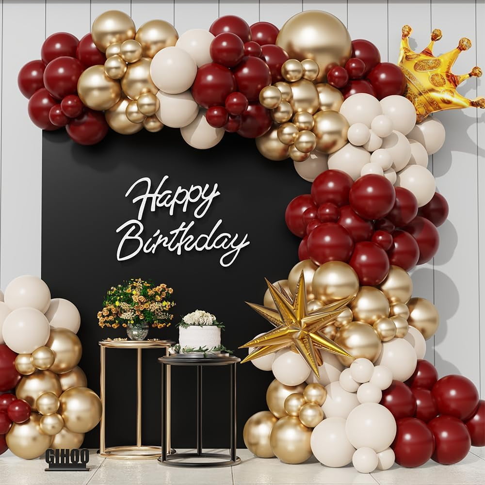 Generic Burgundy Balloon Arch Garland Kit (148 Pieces, Boho Burgundy Gold White Sand Latex Balloon Set for Wedding Birthday Party) pp85n