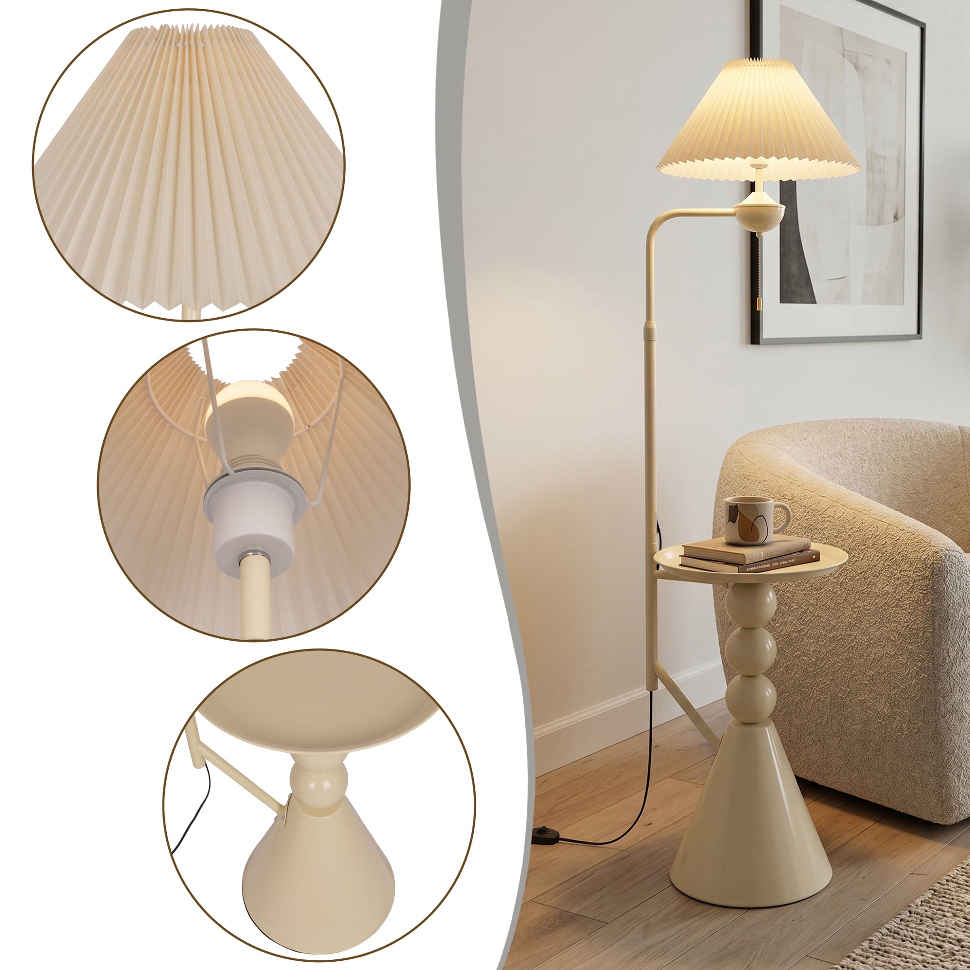 AFANQI Nordic Minimalist Floor Lamp with Integrated Side Table (Cream, 70 in Height) 7z7qk