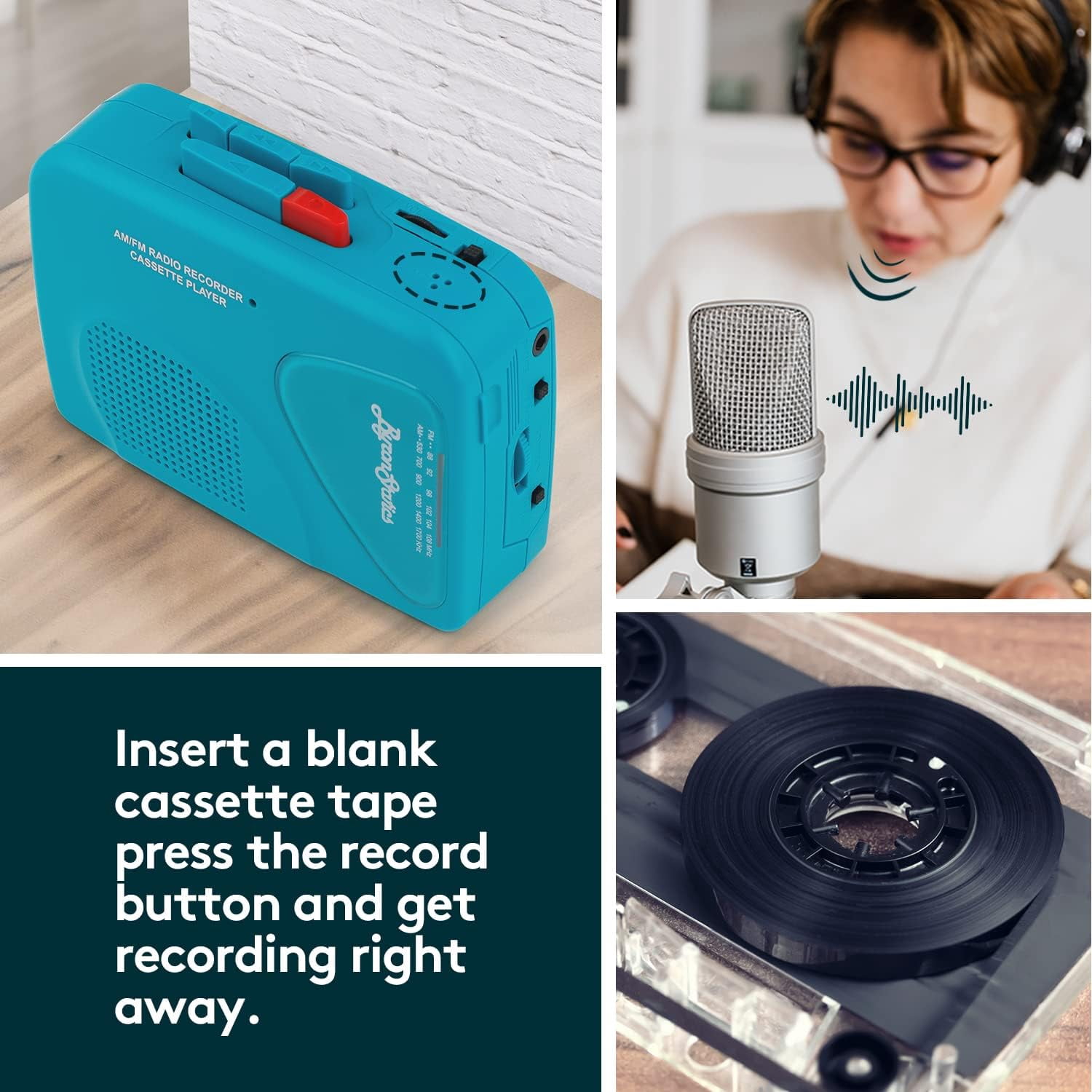 ByronStatics Portable Cassette Player and AM/FM Radio Recorder (Teal, 4.72 x 3.54 x 1.18 in) 3nth1