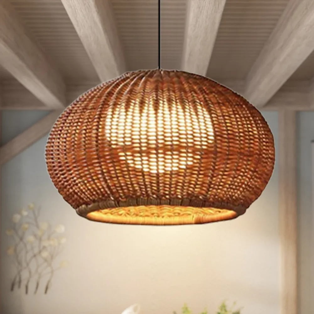 LittleGlovo Hand-woven Rattan Chandelier Waterproof Outdoor Hanging Light (Natural, 12 in) e5toj