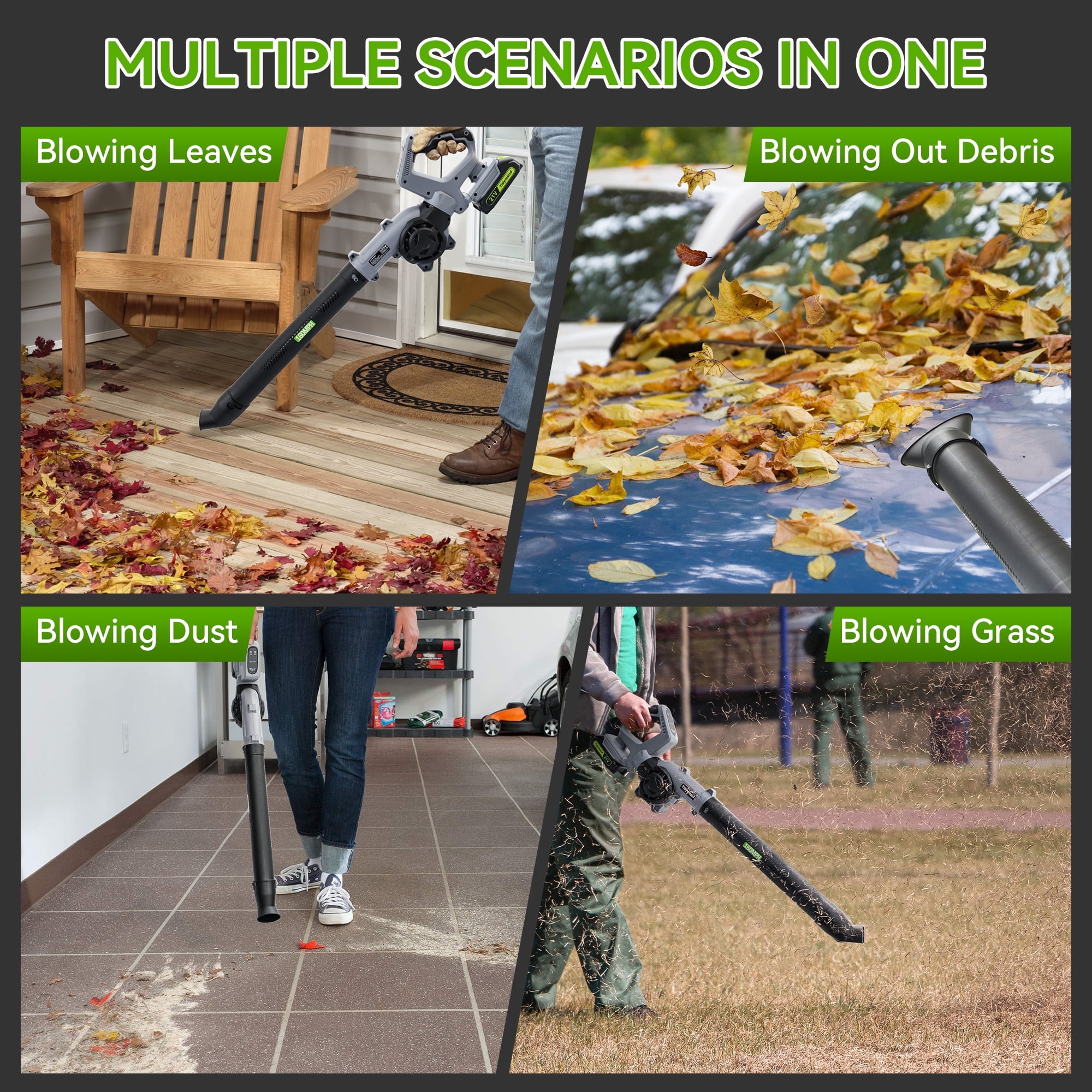 Sentryse 20V Cordless Leaf Blower, Lightweight Electric Yard Sweeper with 2 Batteries and 3 Nozzles (1.87 lb) 6otep