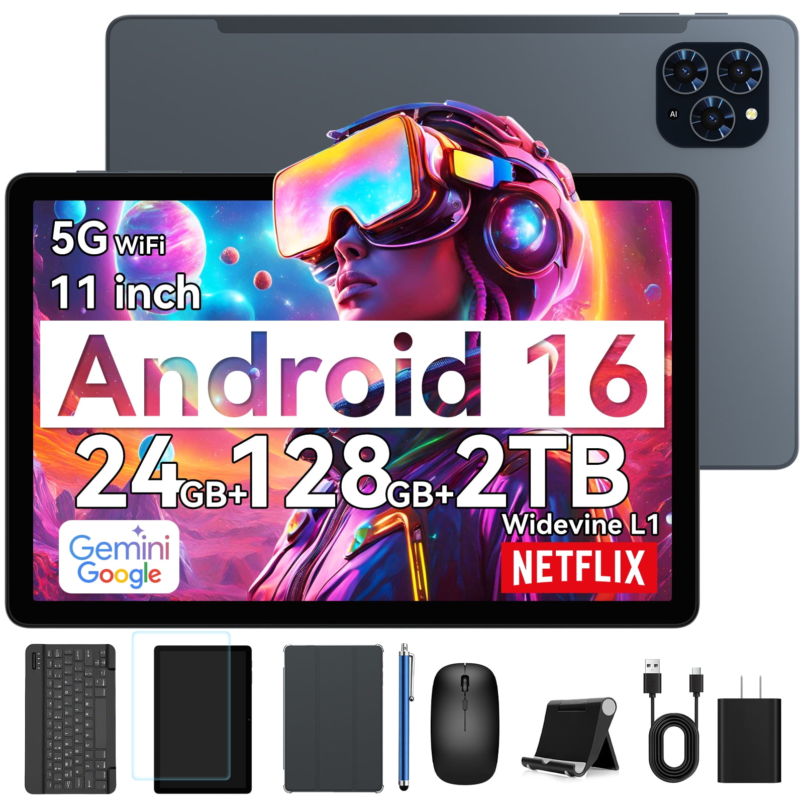 KINGRID T90 Android 16 Tablet (11 in, Grey, 128GB ROM, 24GB RAM, Octa-core, FHD Touchscreen) lfgqf