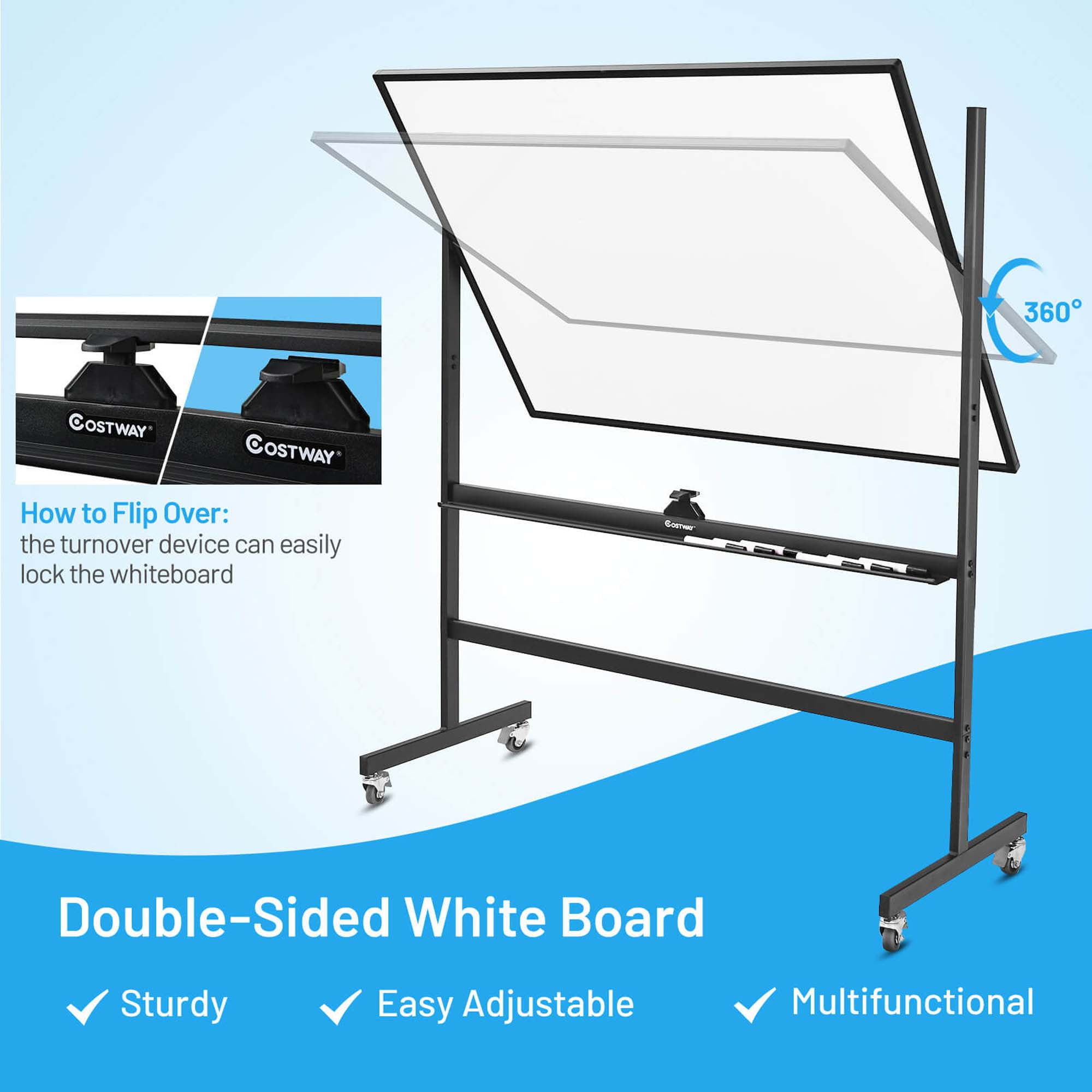 Costway Magnetic Double-Sided Reversible Whiteboard (White, 48 in x 36 in) 3m6us