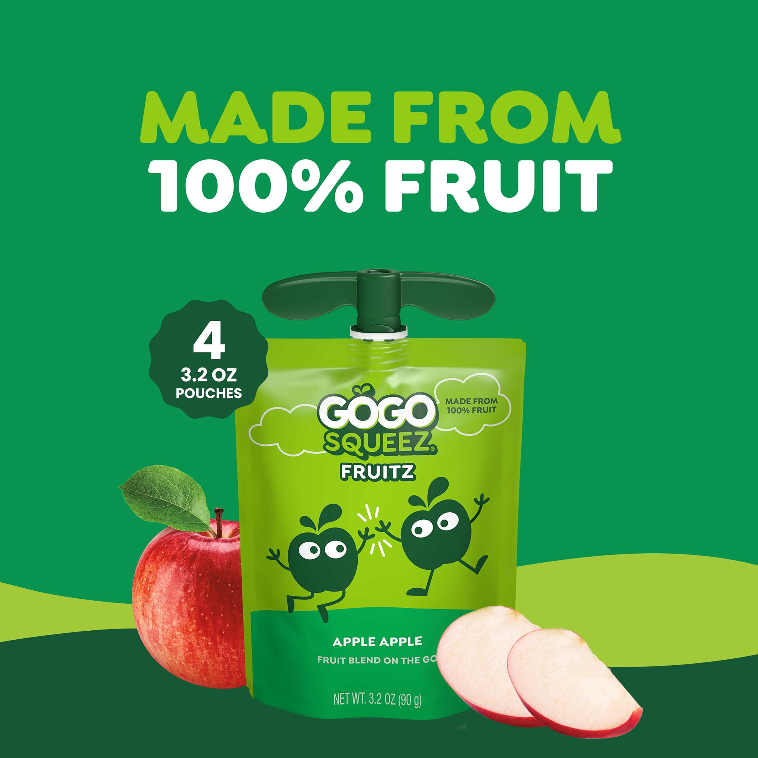 GoGo squeeZ Fruit Puree Applesauce Pouches, No Sugar Added, Healthy Snack (Apple, 4 Pack, 3.2 oz) x6263