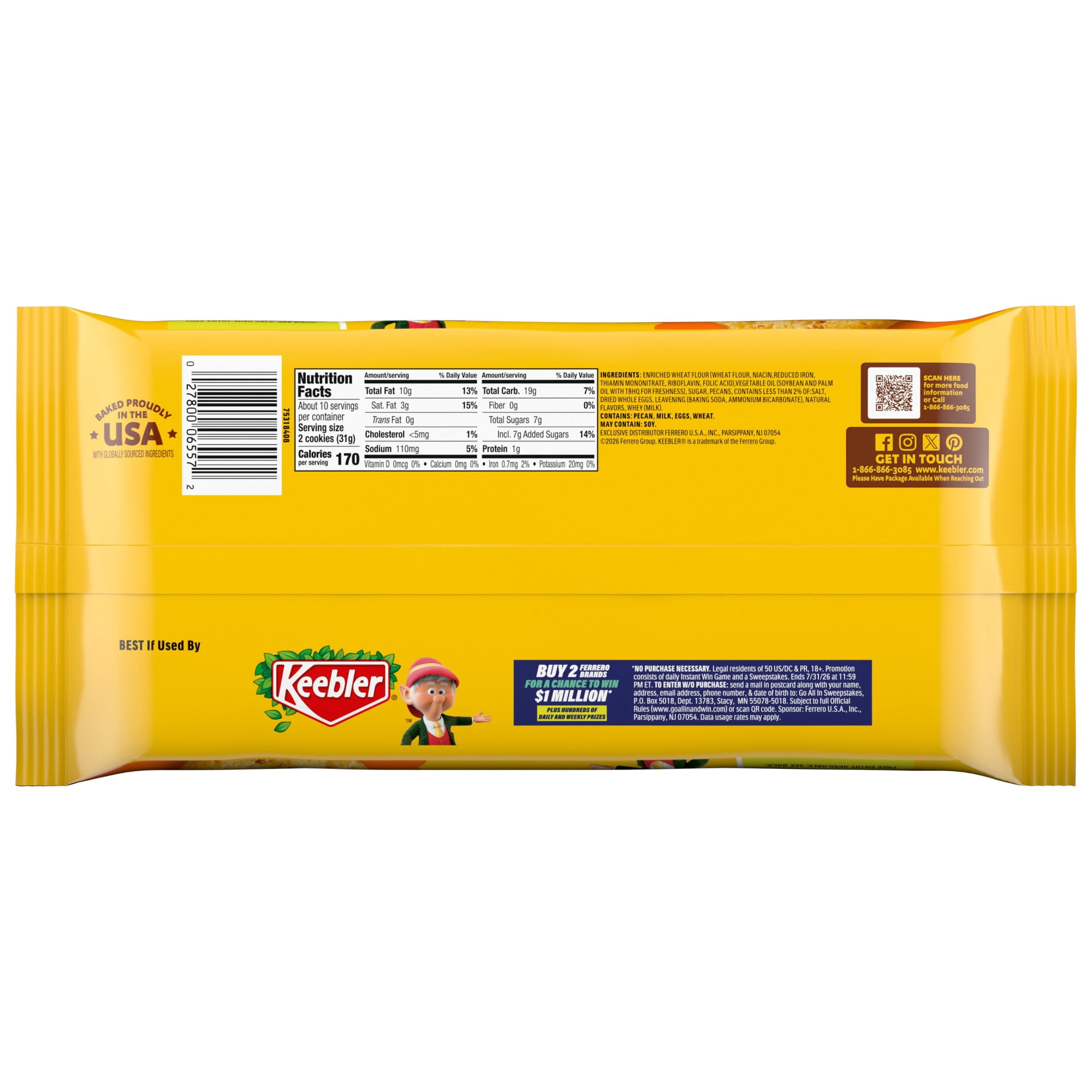 Keebler Sandies Pecan Shortbread Cookies, Rich Buttery Flavor with Crunchy Pecans (11.3 oz) qh2kp