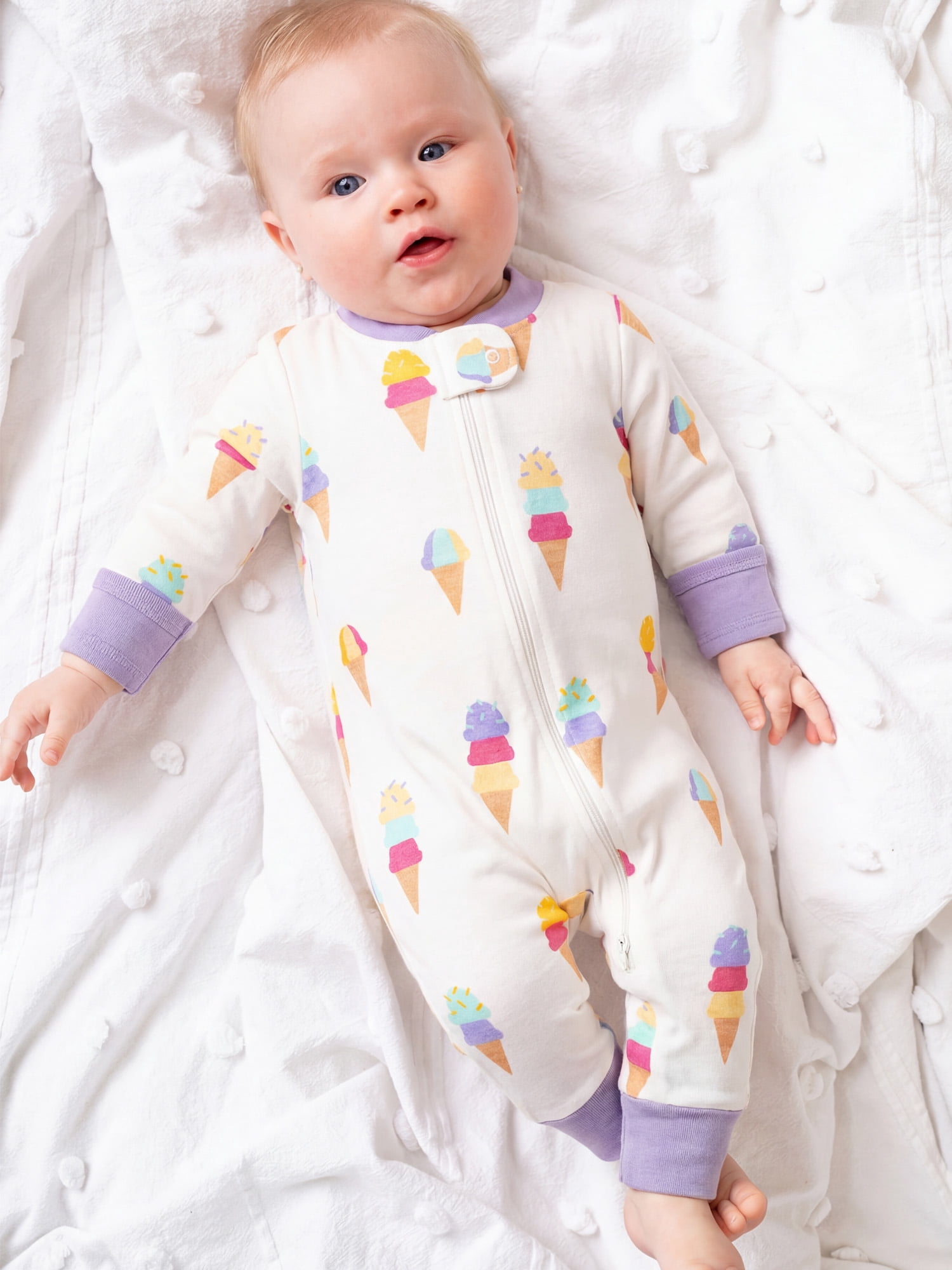 Monica + Andy Organic Cotton One-Piece Coverall, Breathable Long Sleeve Romper (White, Newborn) rgjdl