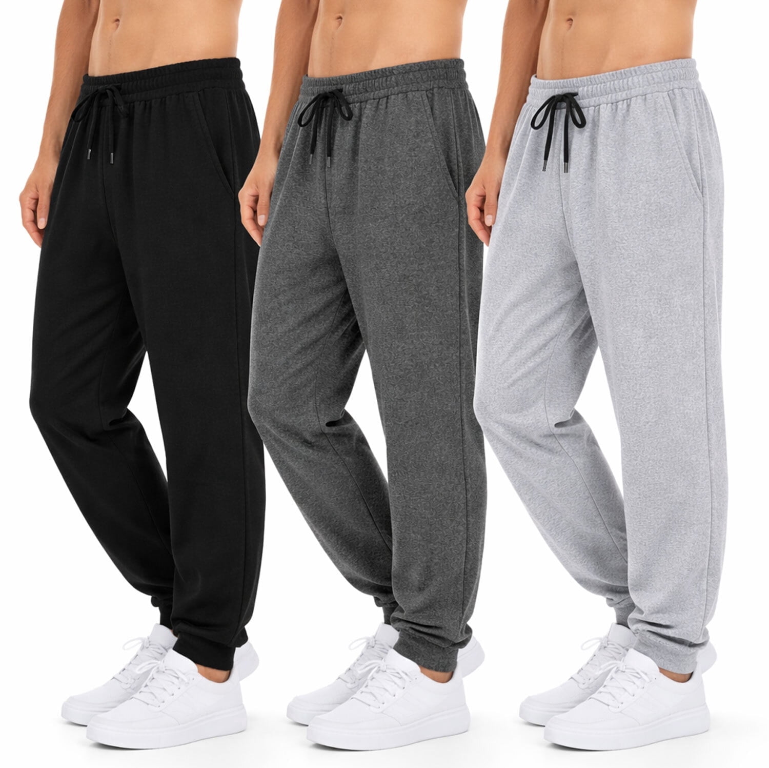 SMNDY Men's Active Athletic Jogger Sweatpants with Pockets (Black, S, 3 Pack) wn2iz