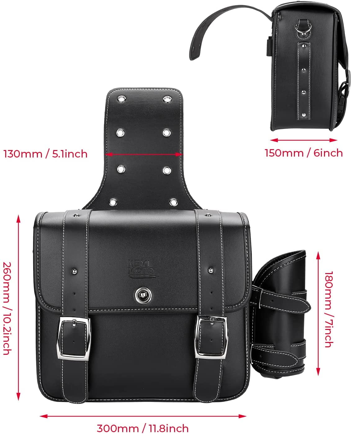 KEMIMOTO Motorcycle Saddlebags Universal Faux Leather Side Luggage Bags with Cup Holder (Black, 20L) cust7