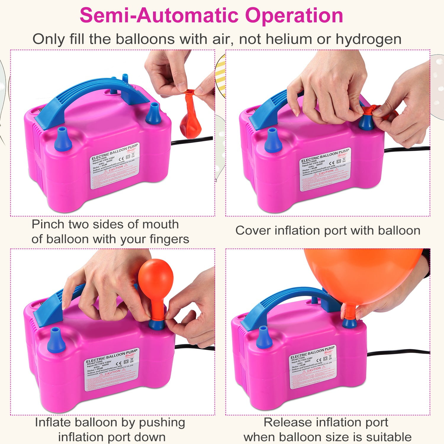 iMounTEK Electric Balloon Pump, Automatic Dual Nozzle Inflator for Party Decorations (Pink, 2.1 lbs) iu7au