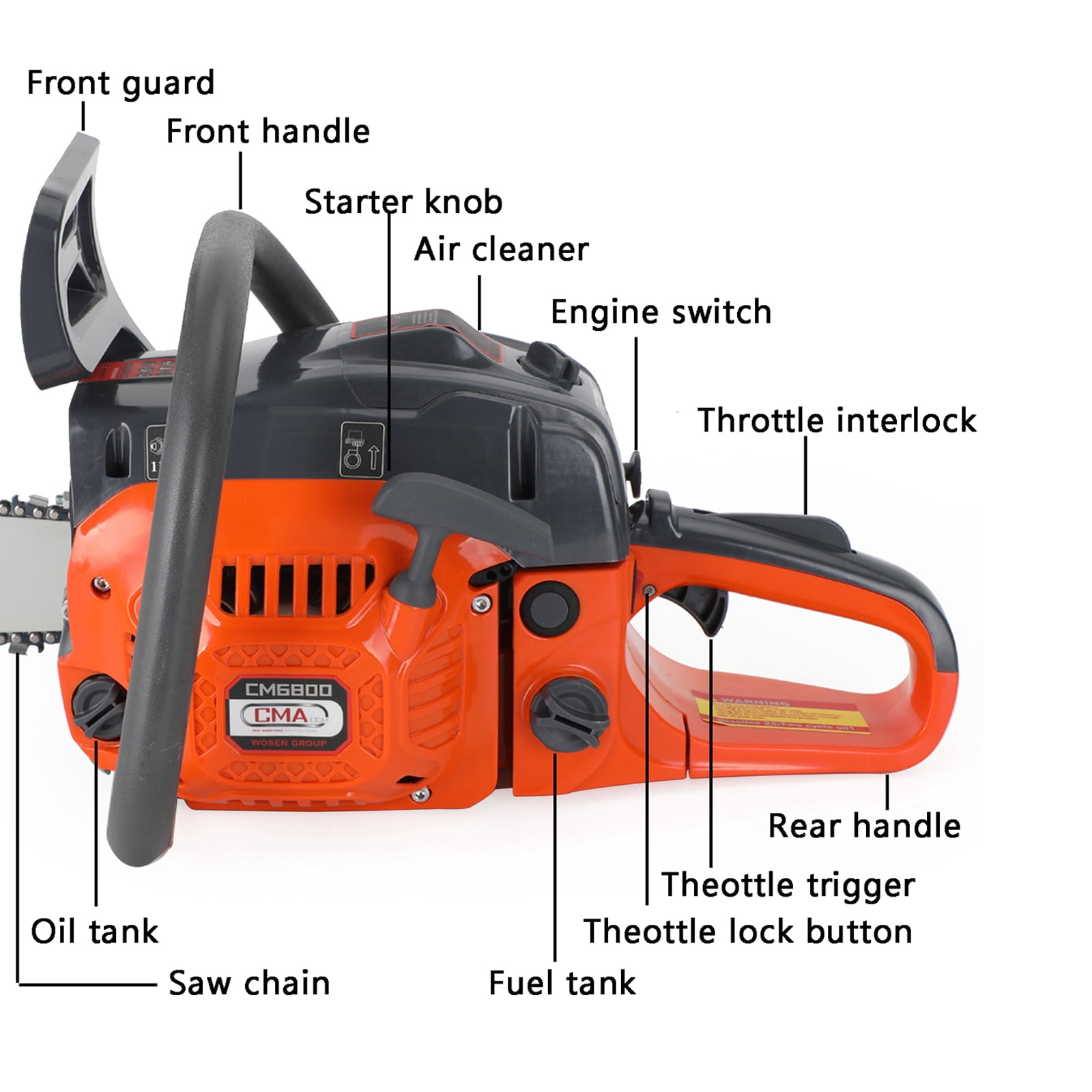Topteng 68CC Gasoline Powered Chainsaw, Heavy-Duty Wood Cutting Tool with Automatic Chain Oiler (Orange, 22 in) hvlhg